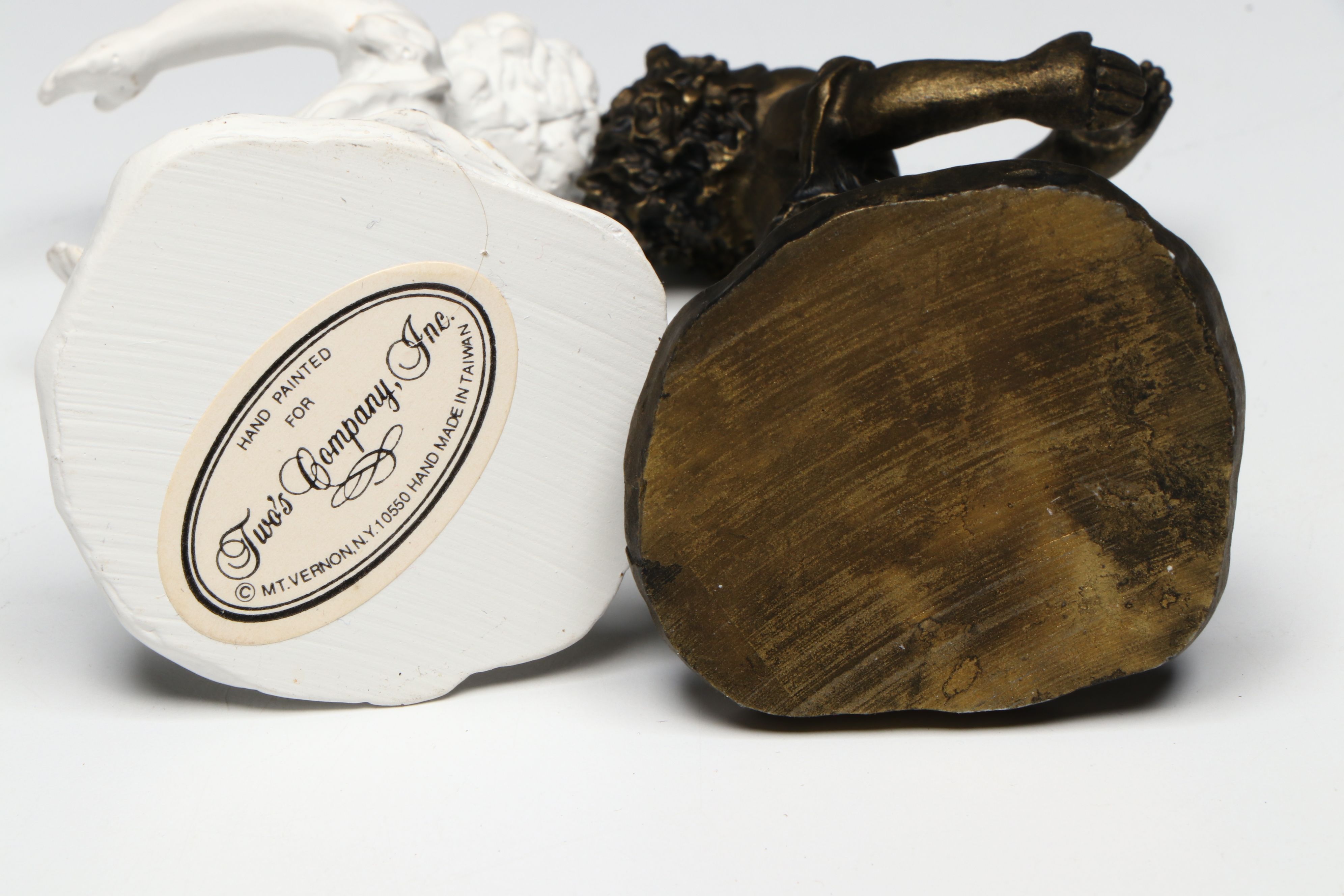 Two's Company and Other Metal and Resin Bronze Finish Putti Figural Bud Vases