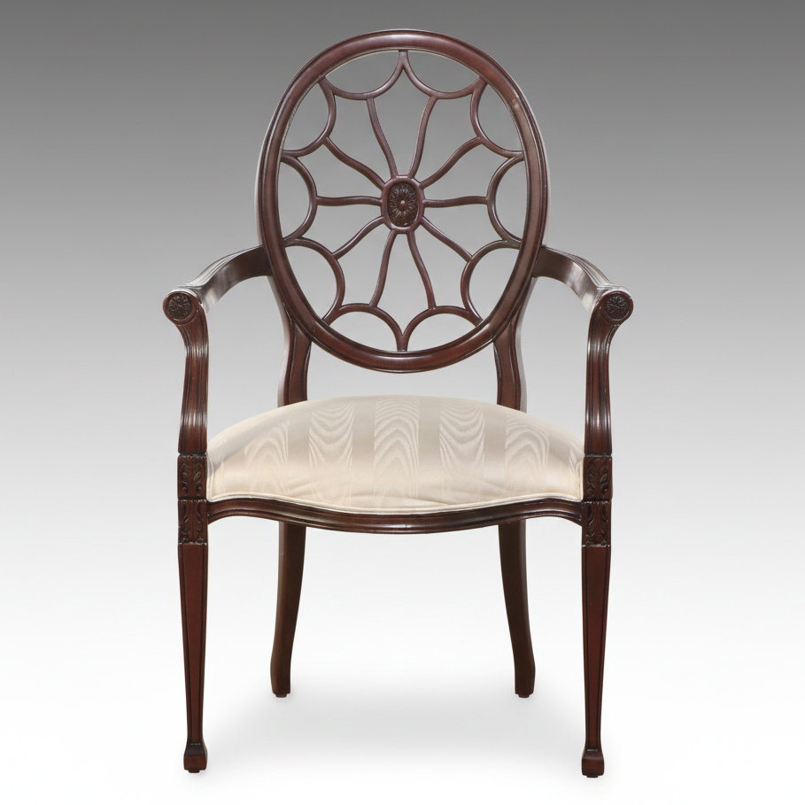 Adam Style Mahogany Spider Back Armchair, Late 20th Century