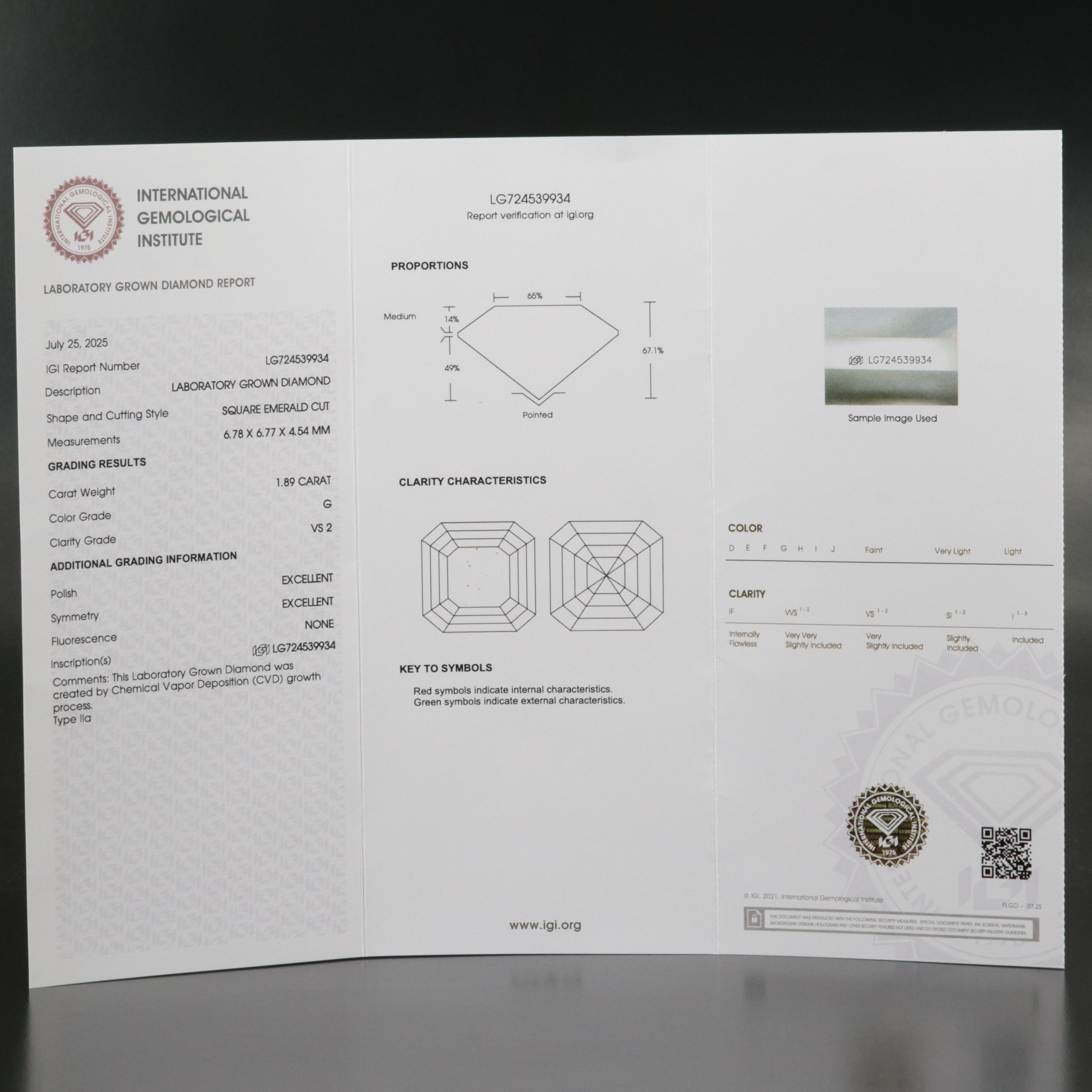 Loose 1.89 CT Lab Grown Diamond with IGI Report