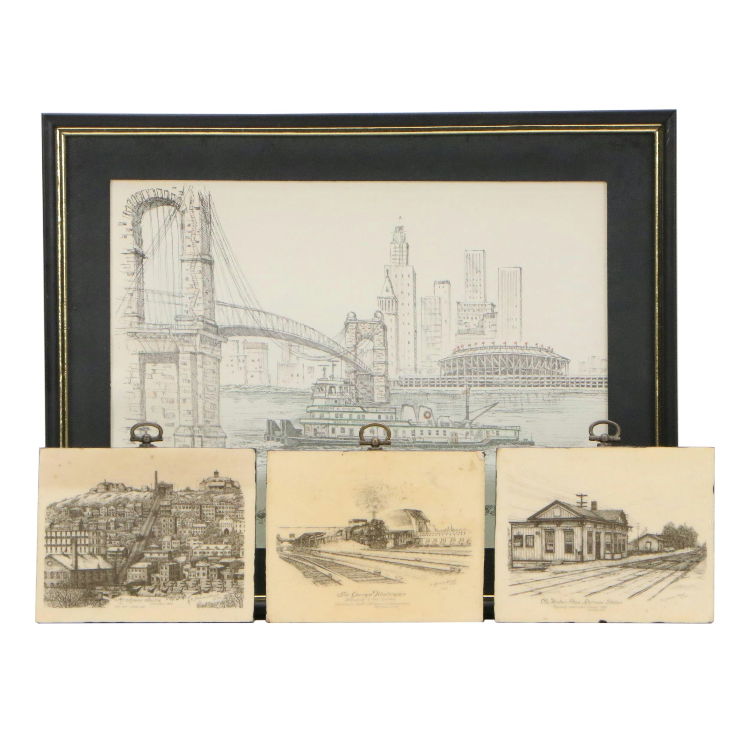 Cincinnati Cityscape Lithographs After Geneva South and Other Lithograph