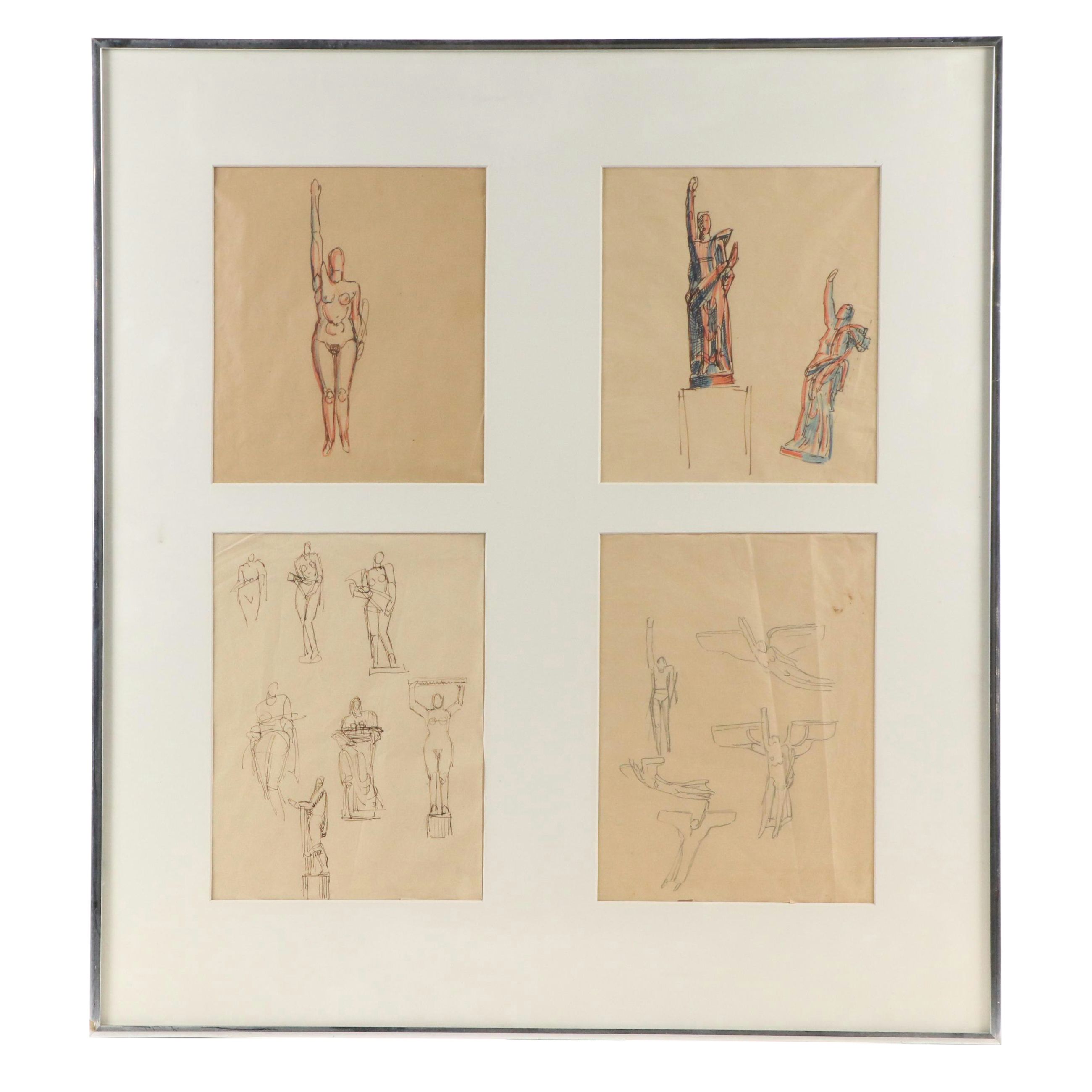 Edoardo de Albertis Figural Studies Drawings from Statues, 20th Century