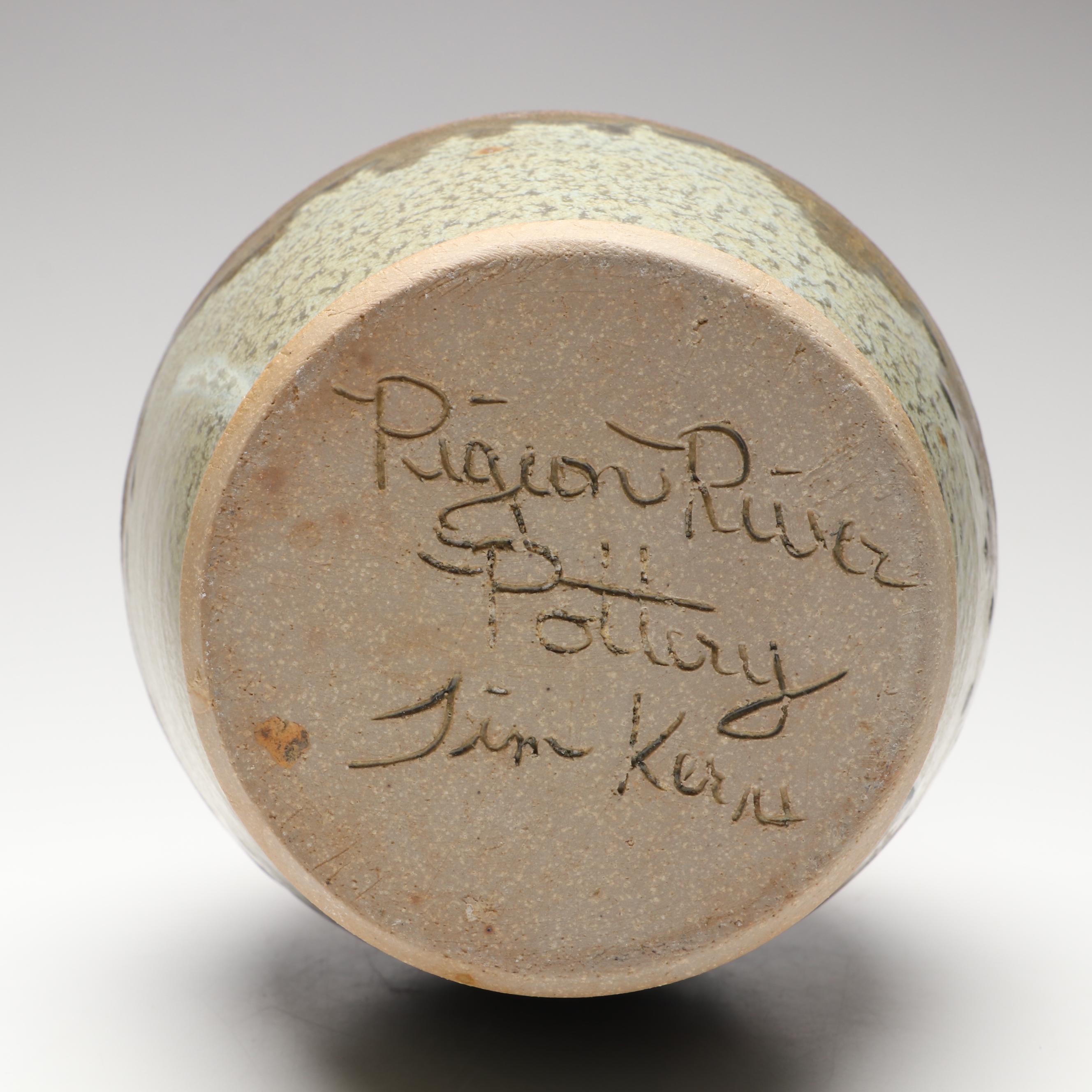 Tim Kerns for Pigeon River Pottery Drip Glaze Ceramic Ewer and Pouring Bowl