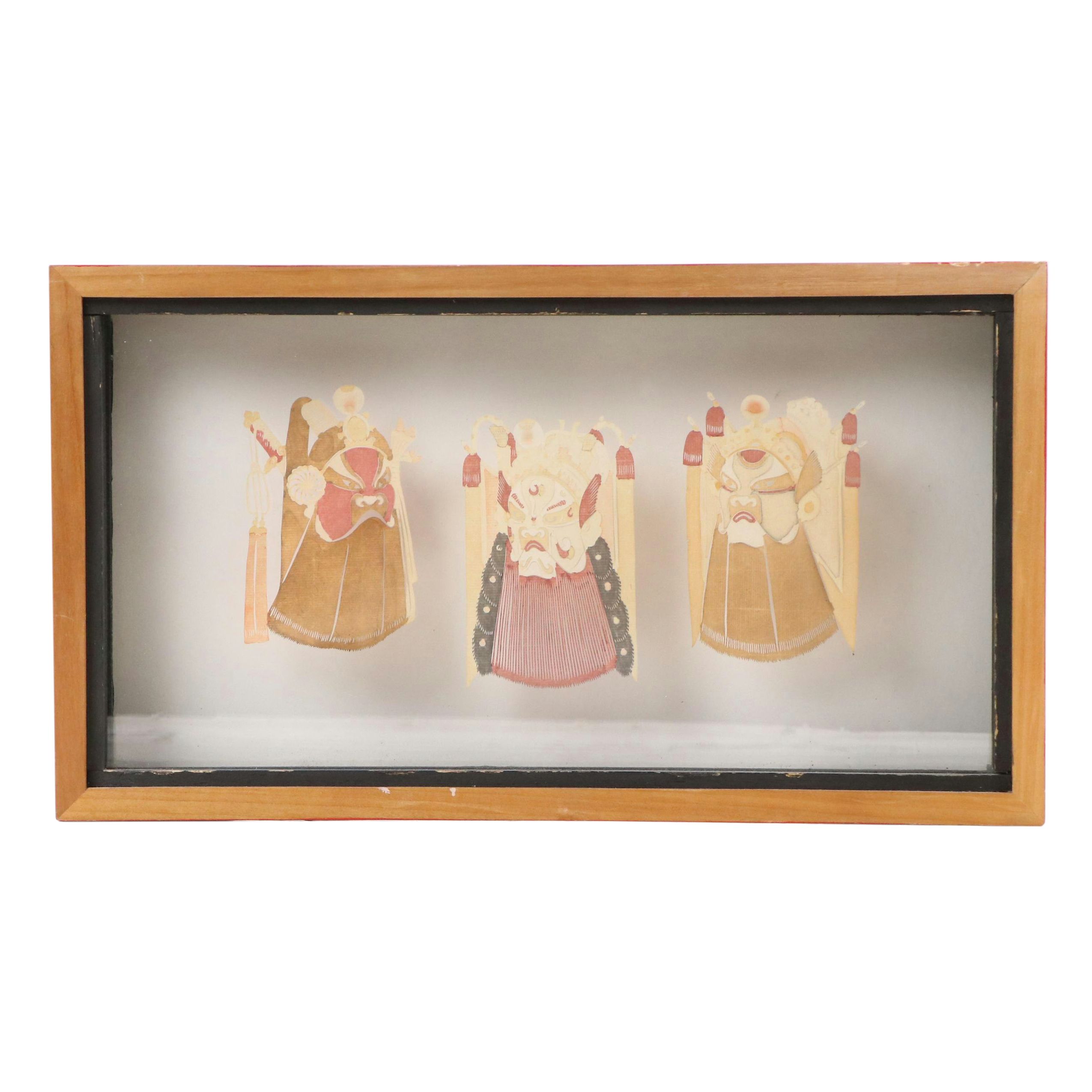 Chinese Folk Art Watercolor Paper Cuttings of Warrior Masks