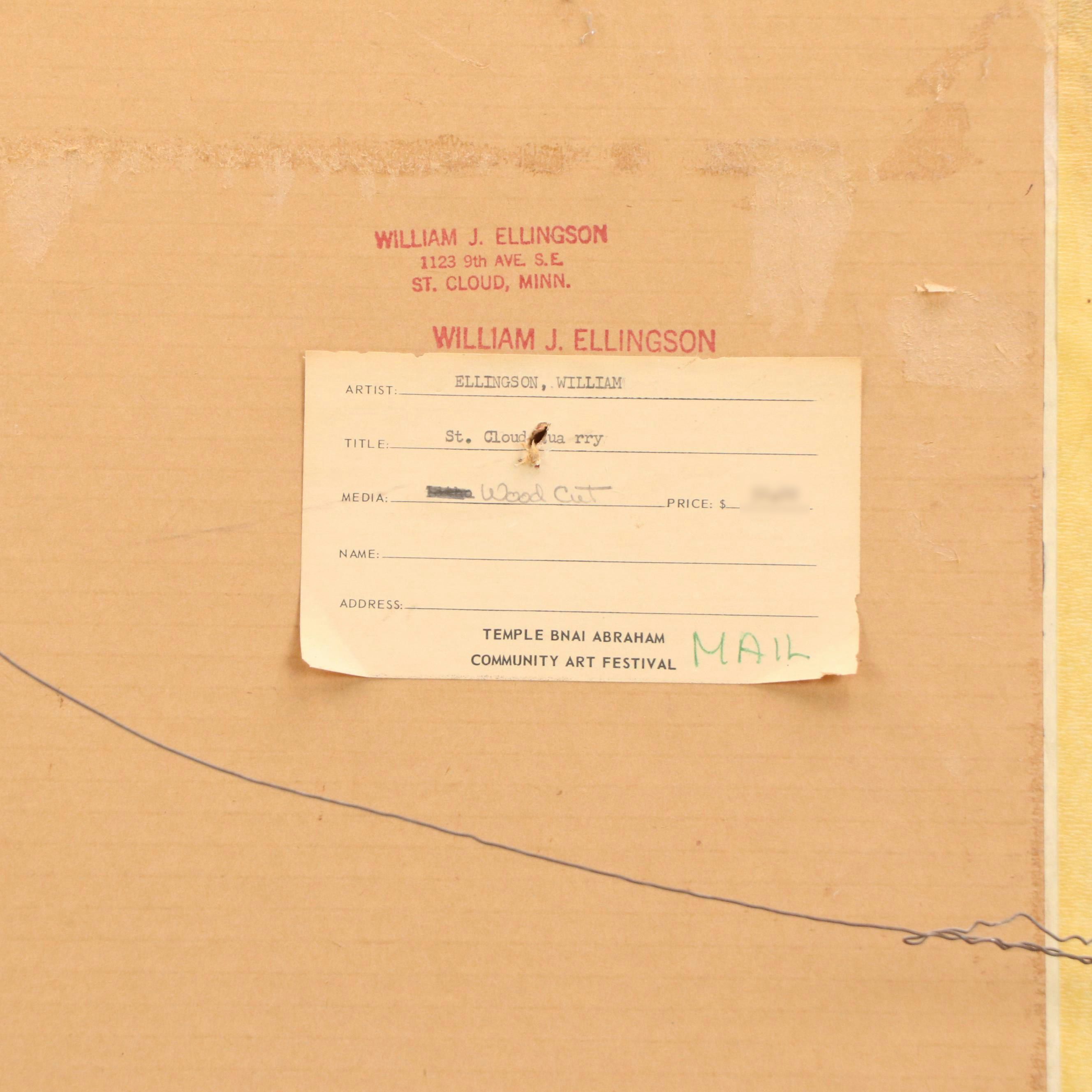 William Ellingson Woodcut "St. Cloud Quarry," 1964