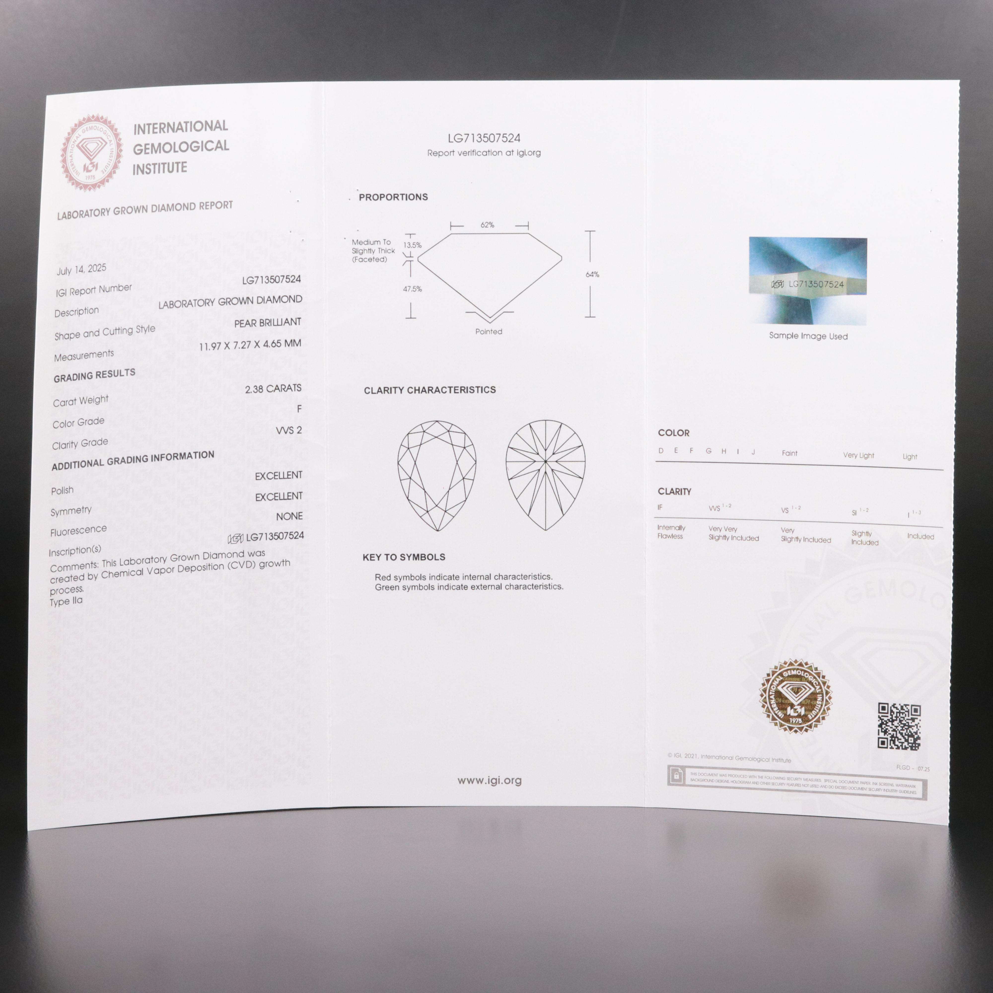 14K 2.38 CT Lab Grown Diamond Solitaire Ring with IGI Report