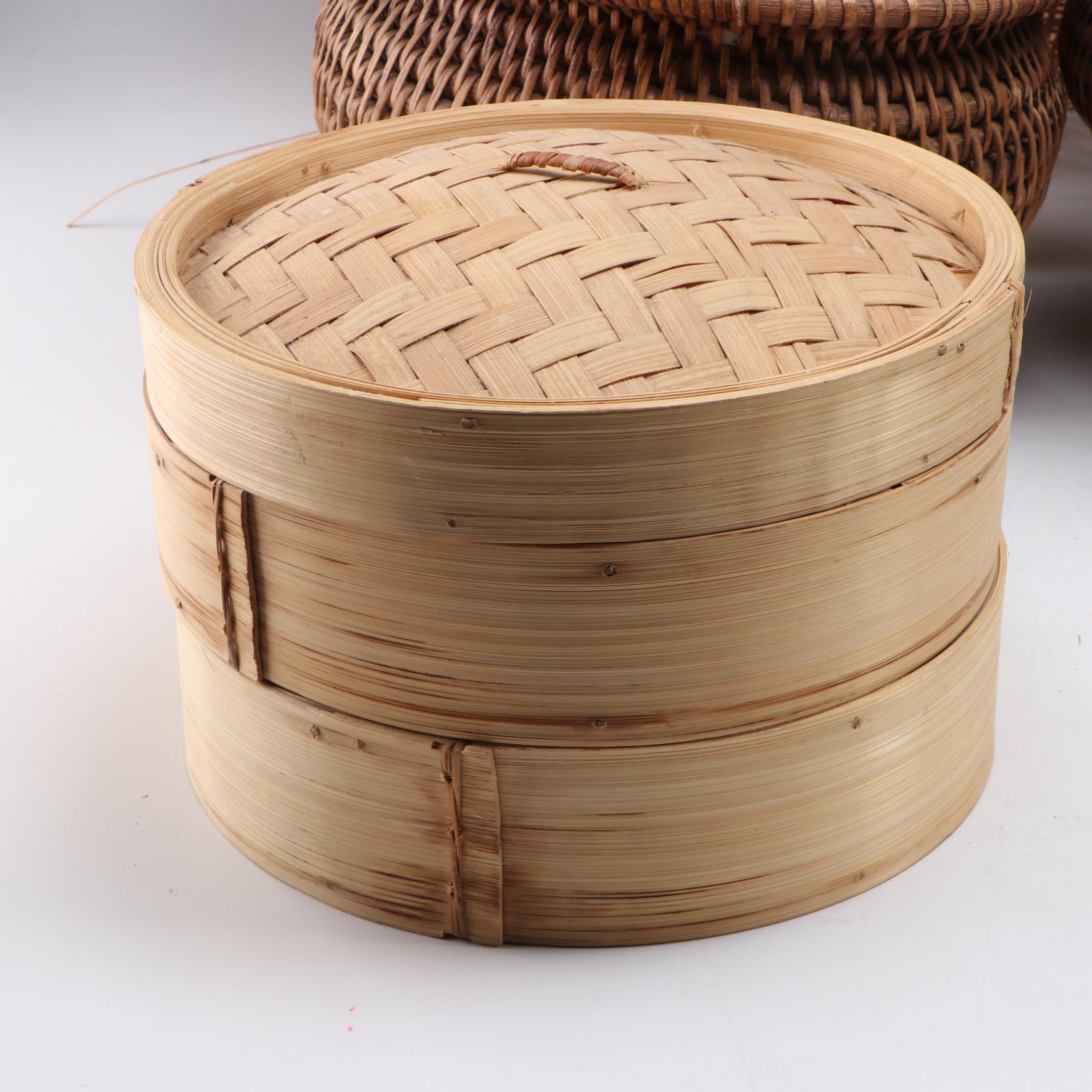 Bamboo Steamer with Woven Bamboo Baskets and Other Décor