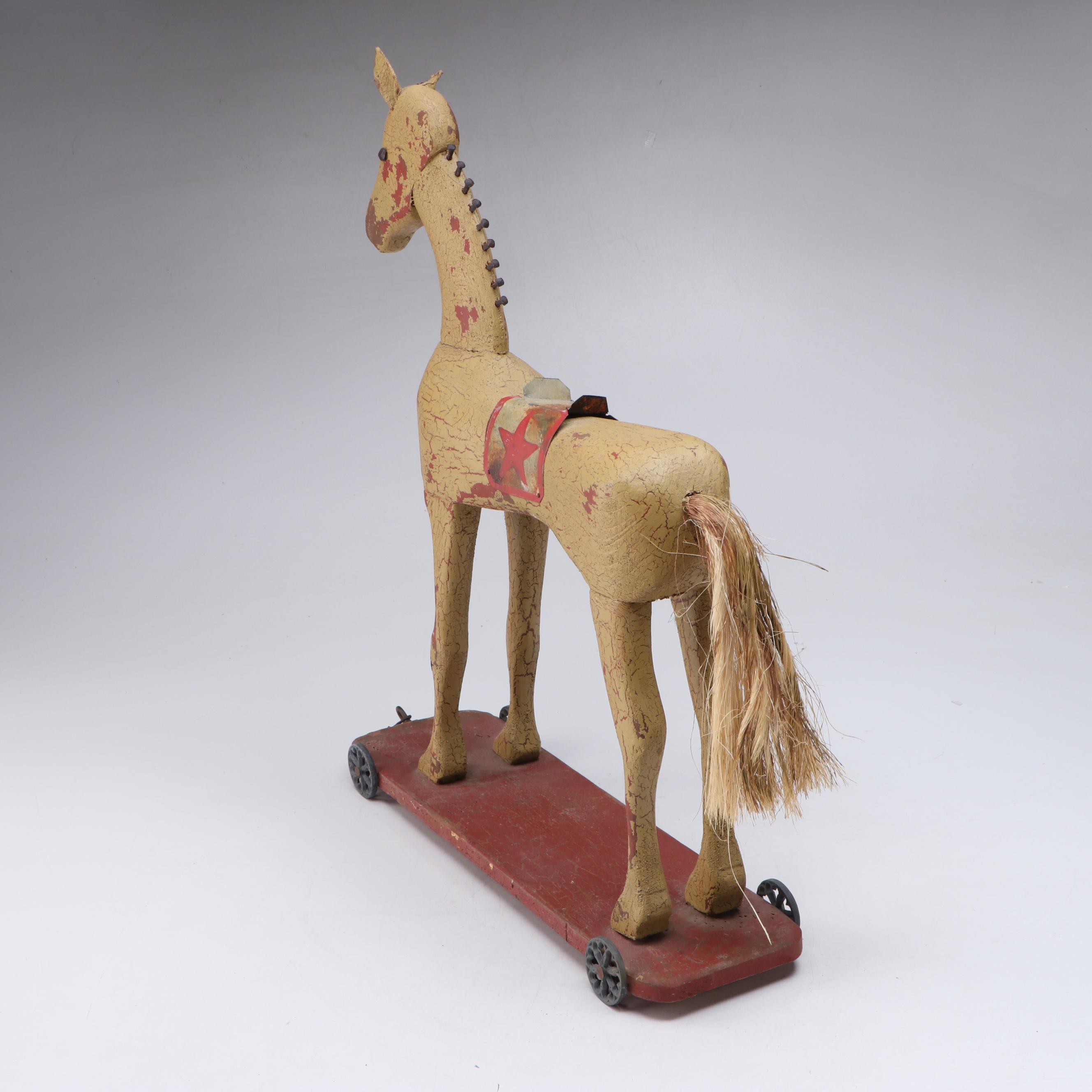 William H. Roy Handcrafted Folk Art Horse Pull Toy Figurine, Late 20th Century