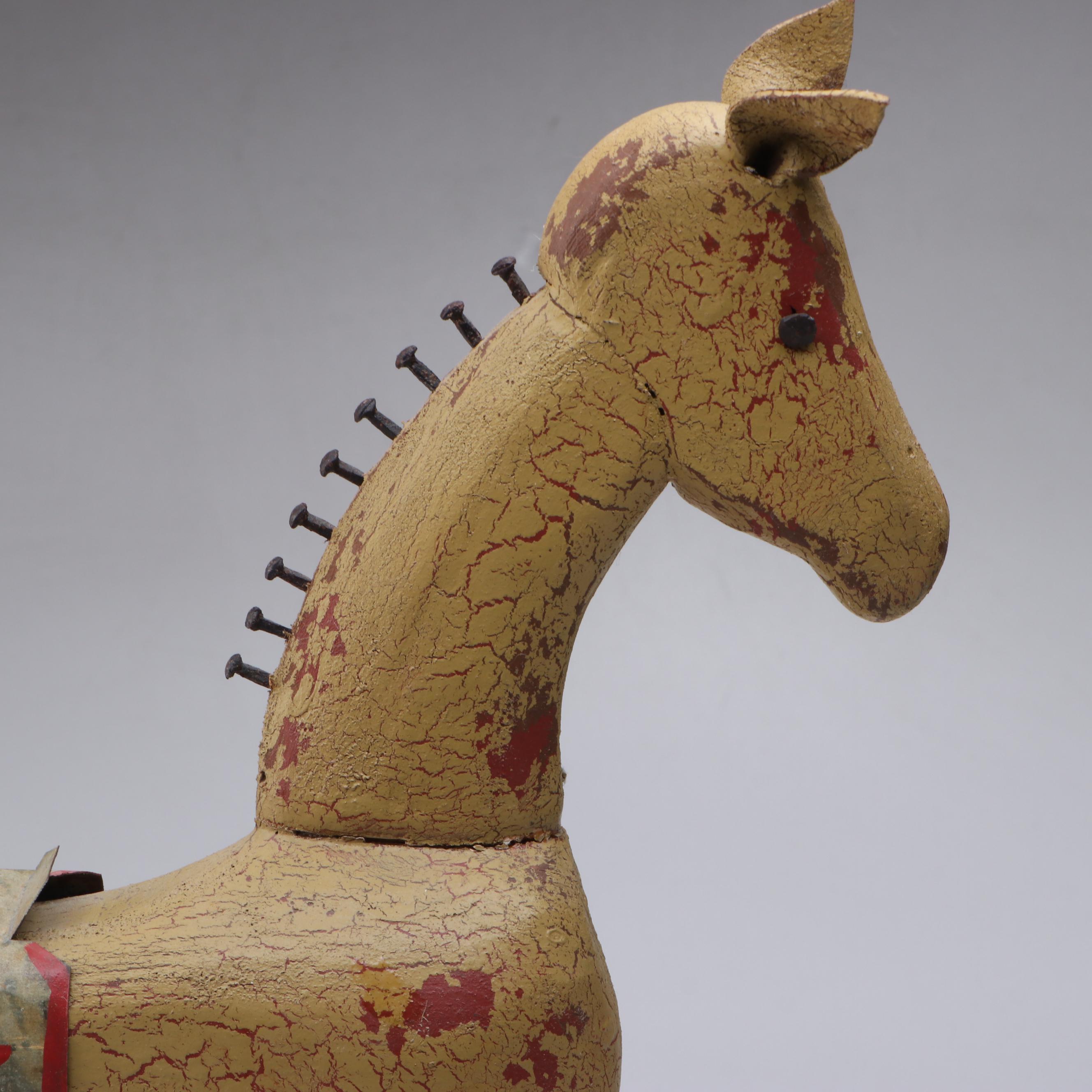 William H. Roy Handcrafted Folk Art Horse Pull Toy Figurine, Late 20th Century