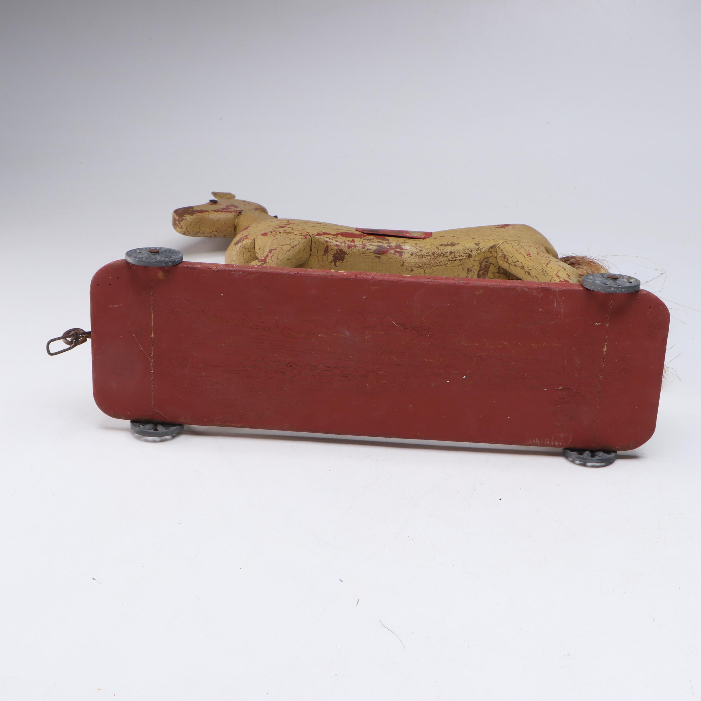 William H. Roy Handcrafted Folk Art Horse Pull Toy Figurine, Late 20th Century