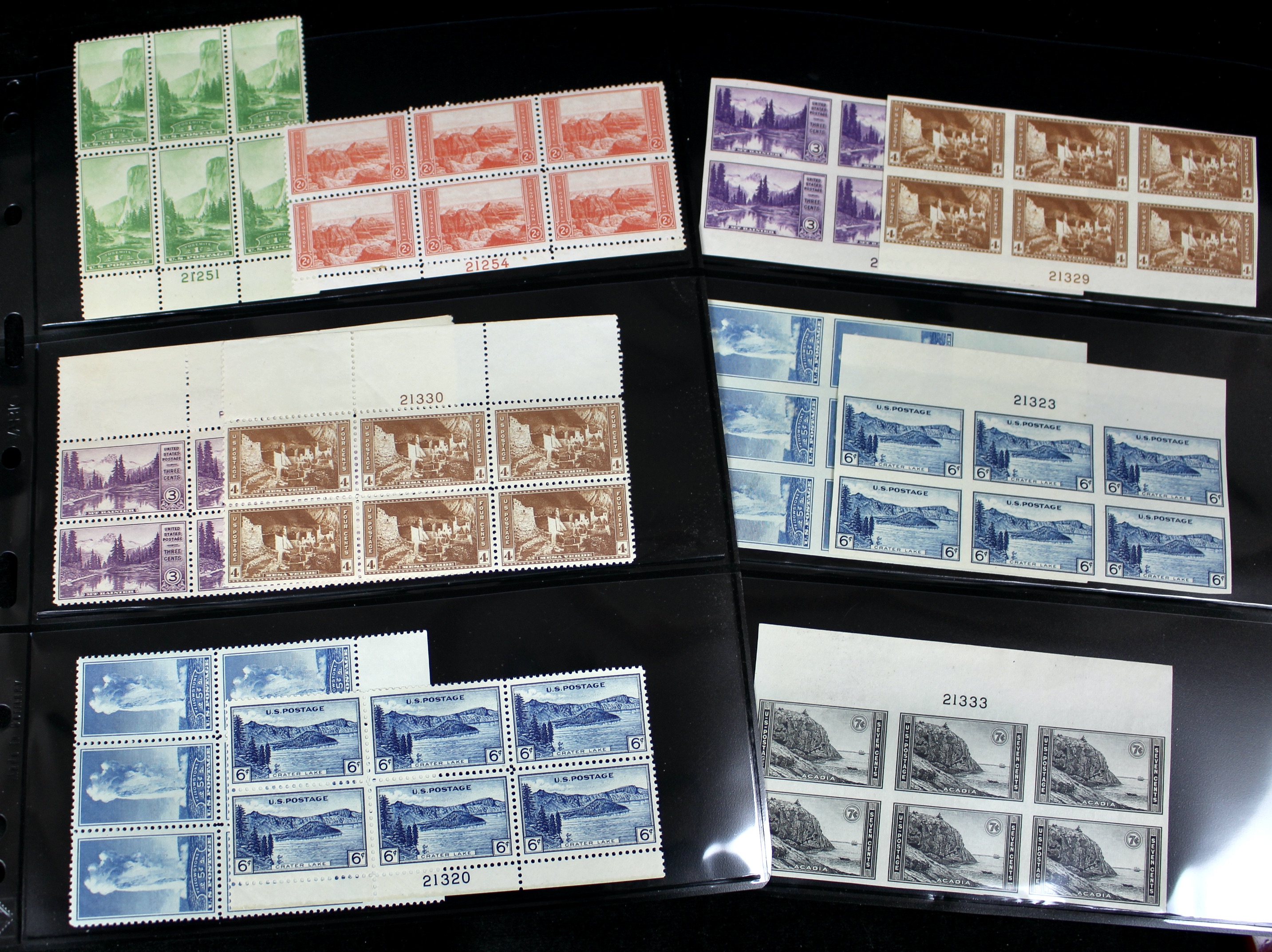 Mint Never Hinged U.S. Parks Stamp Plate Block Sets