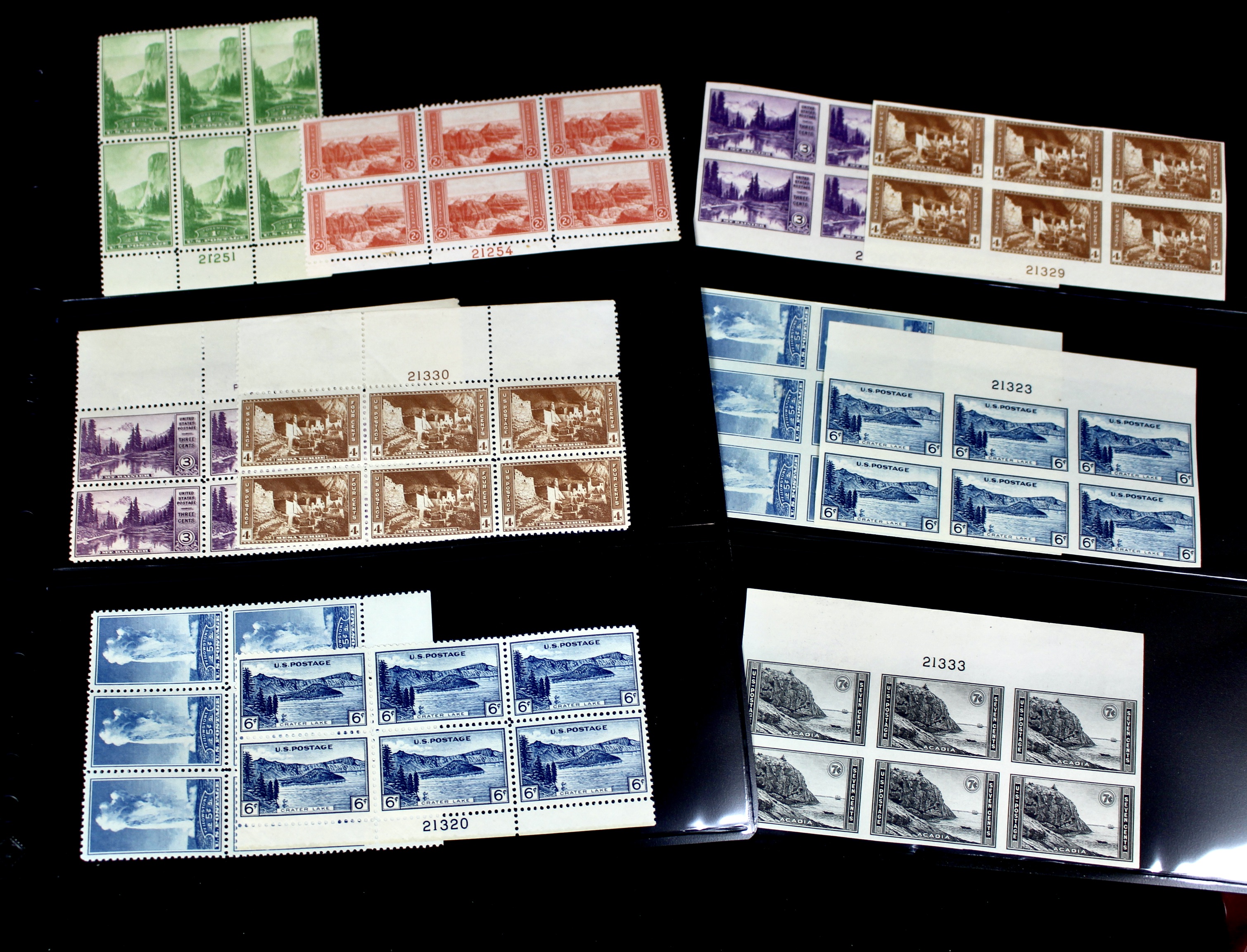 Mint Never Hinged U.S. Parks Stamp Plate Block Sets