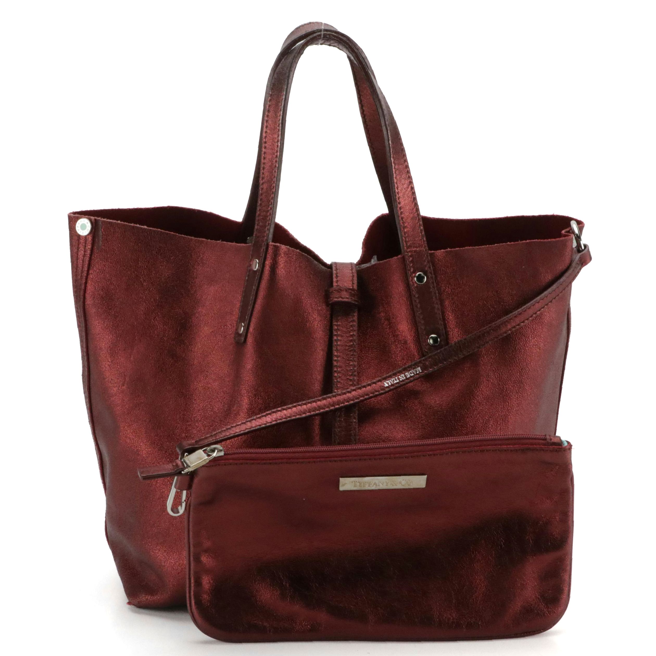 Tiffany & Co. Mini Reversible Tote in Burgundy Metallic Leather & Deep Red Suede