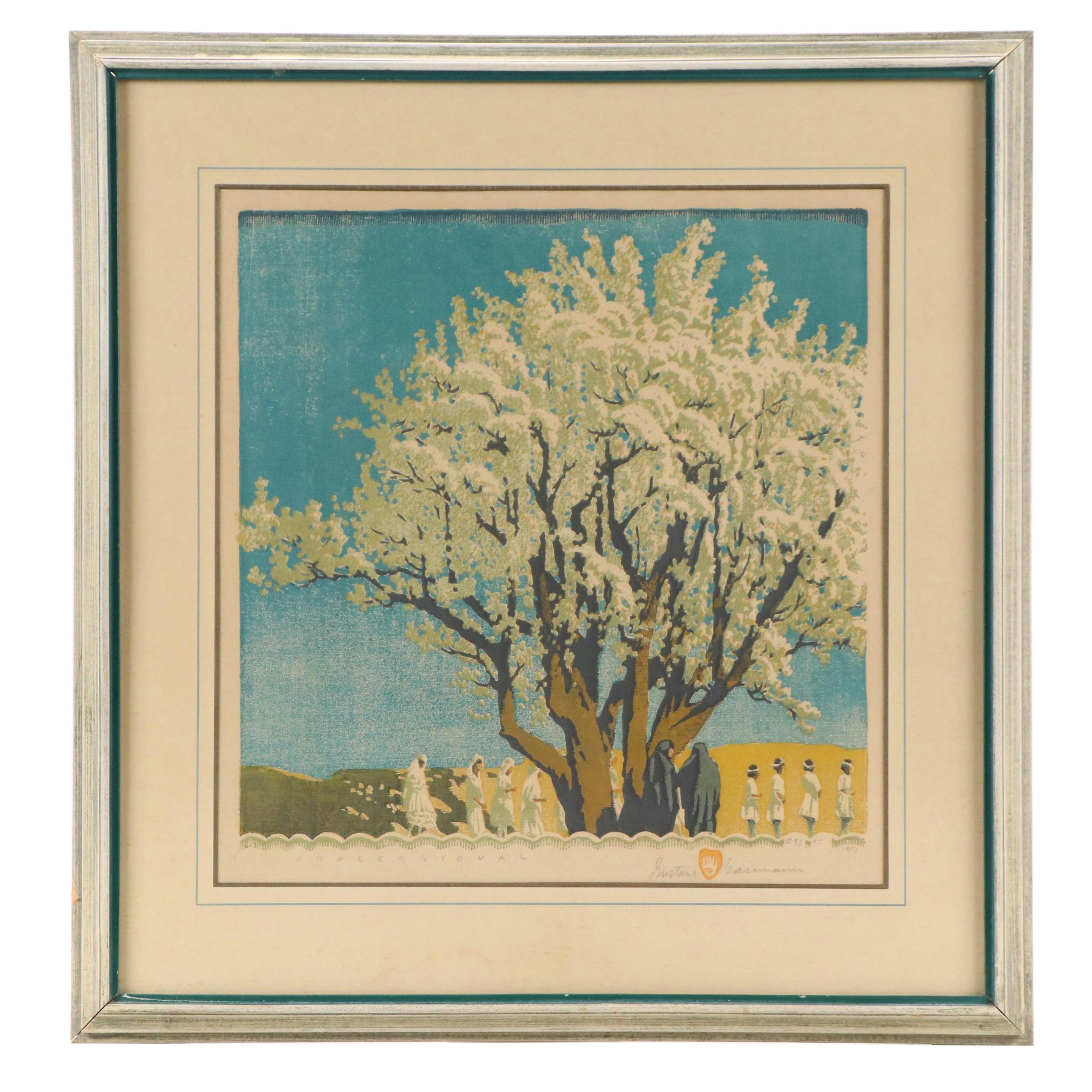 Gustave Baumann Woodcut "Processional," 1951