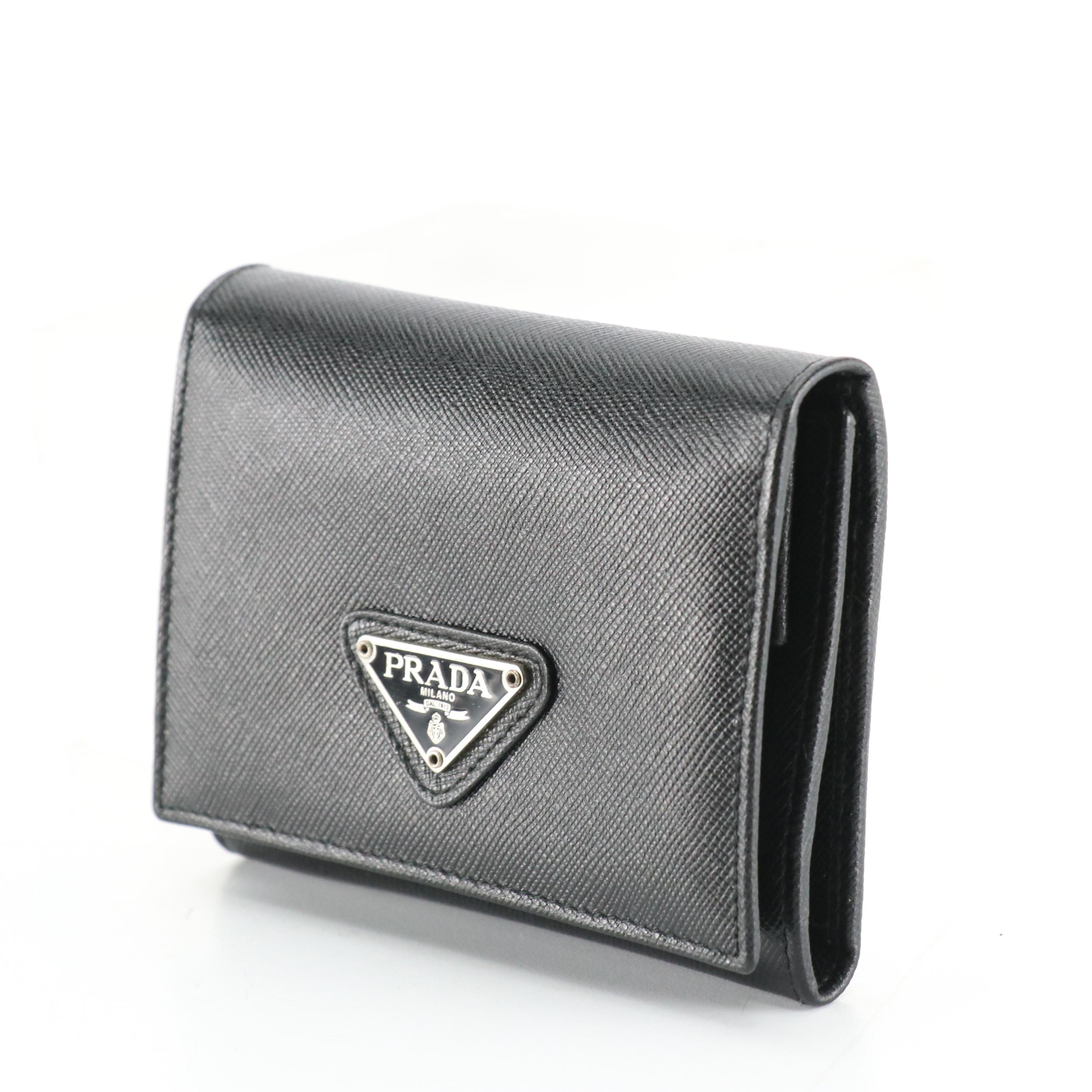 Prada Trifold Compact Wallet M176 in Nero Saffiano Leather with Gift Box