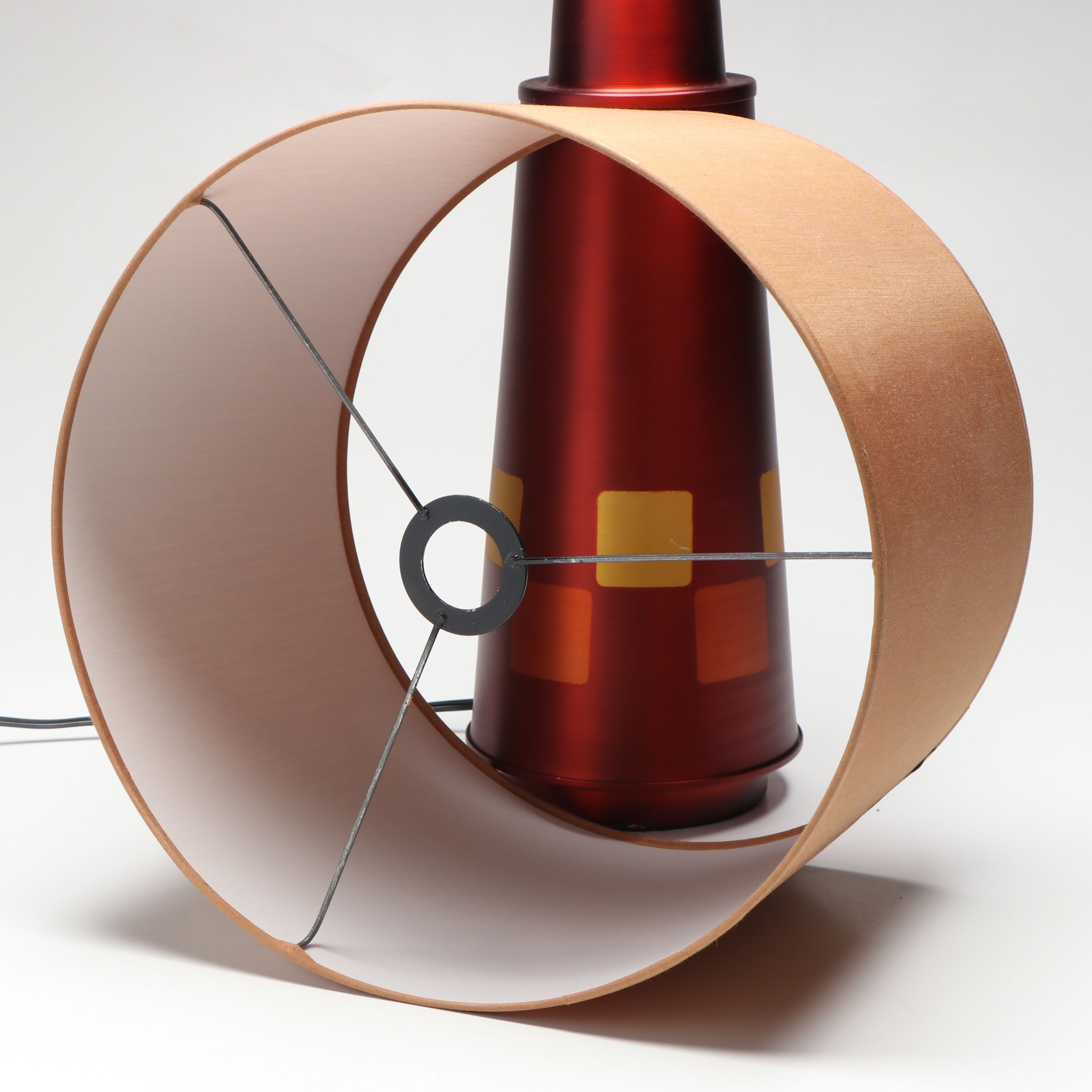 Babette Holland "Checkered Tower" Spun Metal Lamp and Silk Shade, 2011