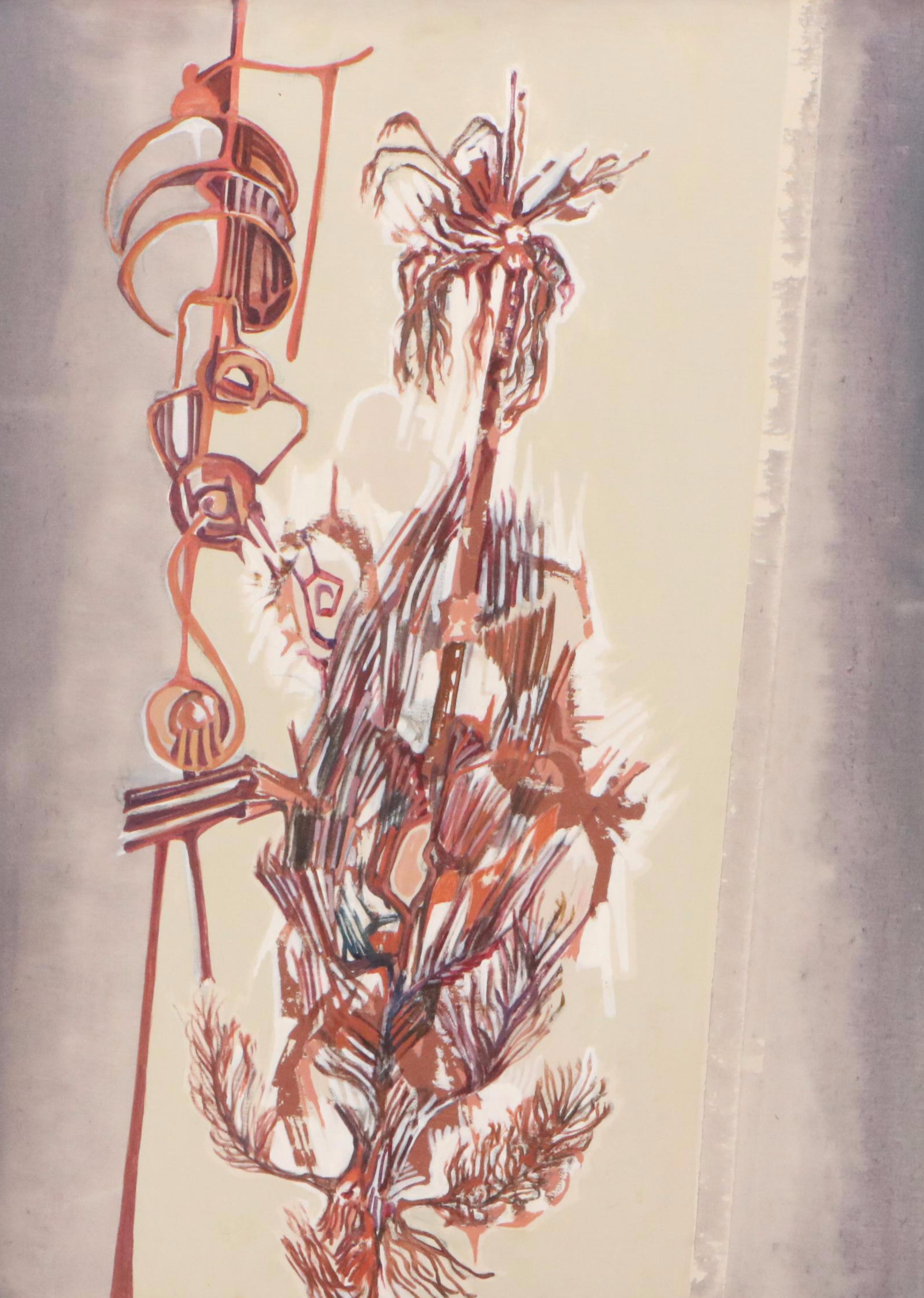 Lela Cooney Abstract Acrylic Painting "Fire Tree," Late 20th Century