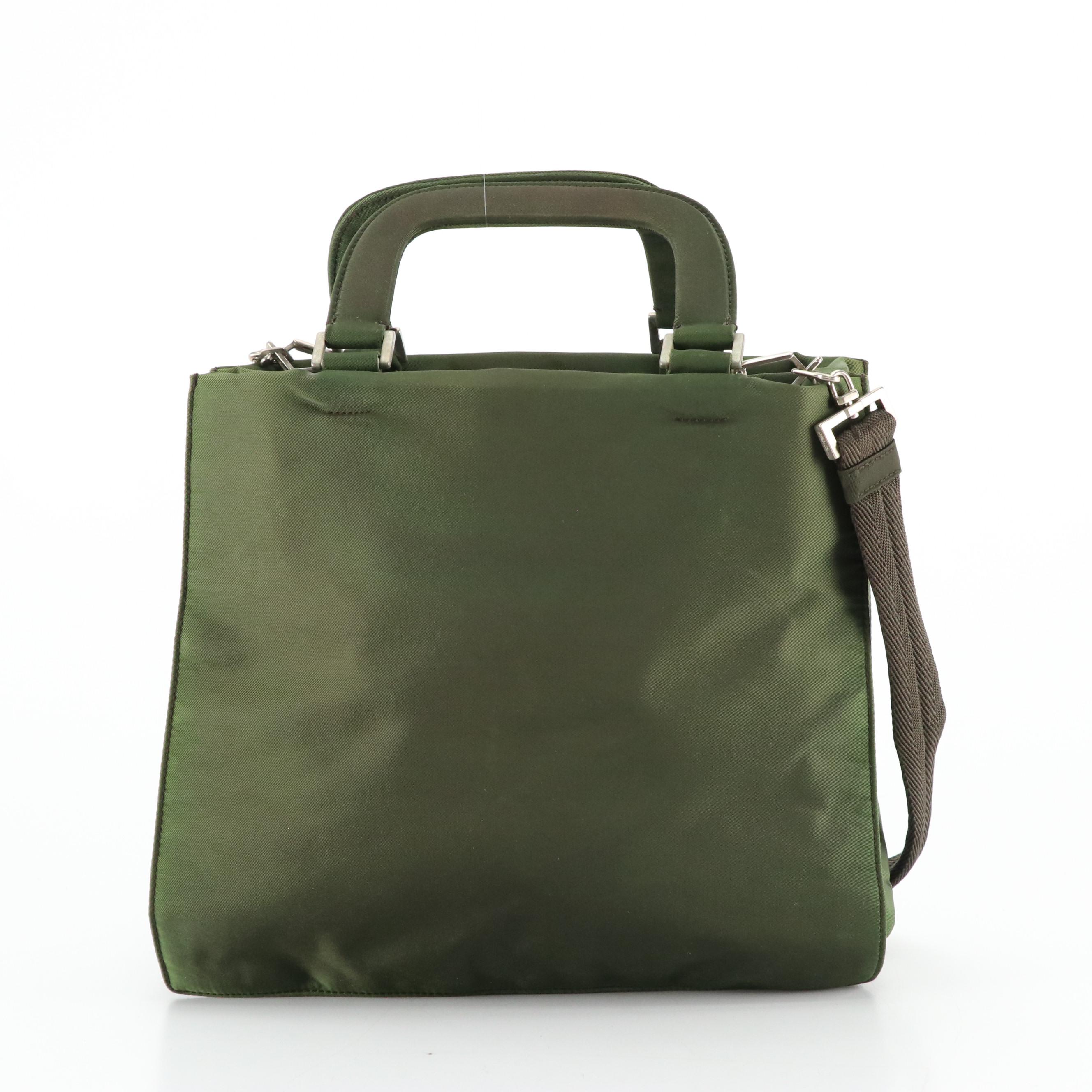 Prada Top Handle Two-Way Tote in Dark Green Tessuto Nylon