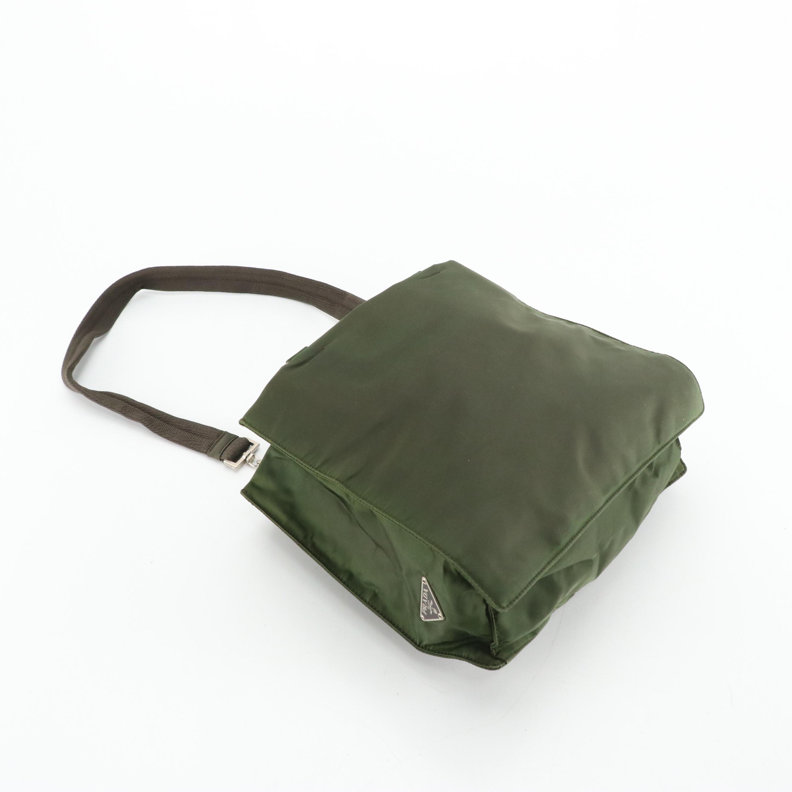 Prada Top Handle Two-Way Tote in Dark Green Tessuto Nylon