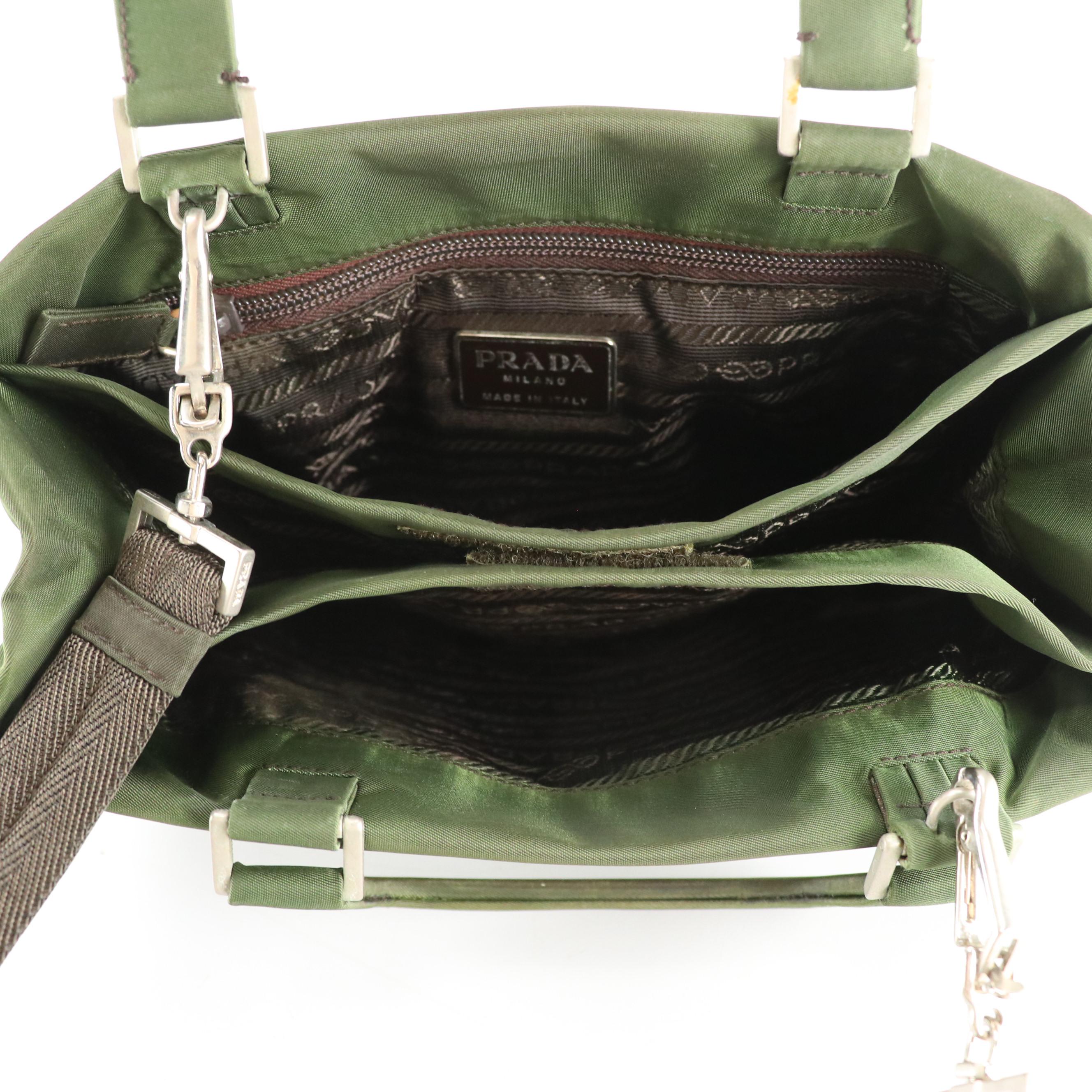 Prada Top Handle Two-Way Tote in Dark Green Tessuto Nylon