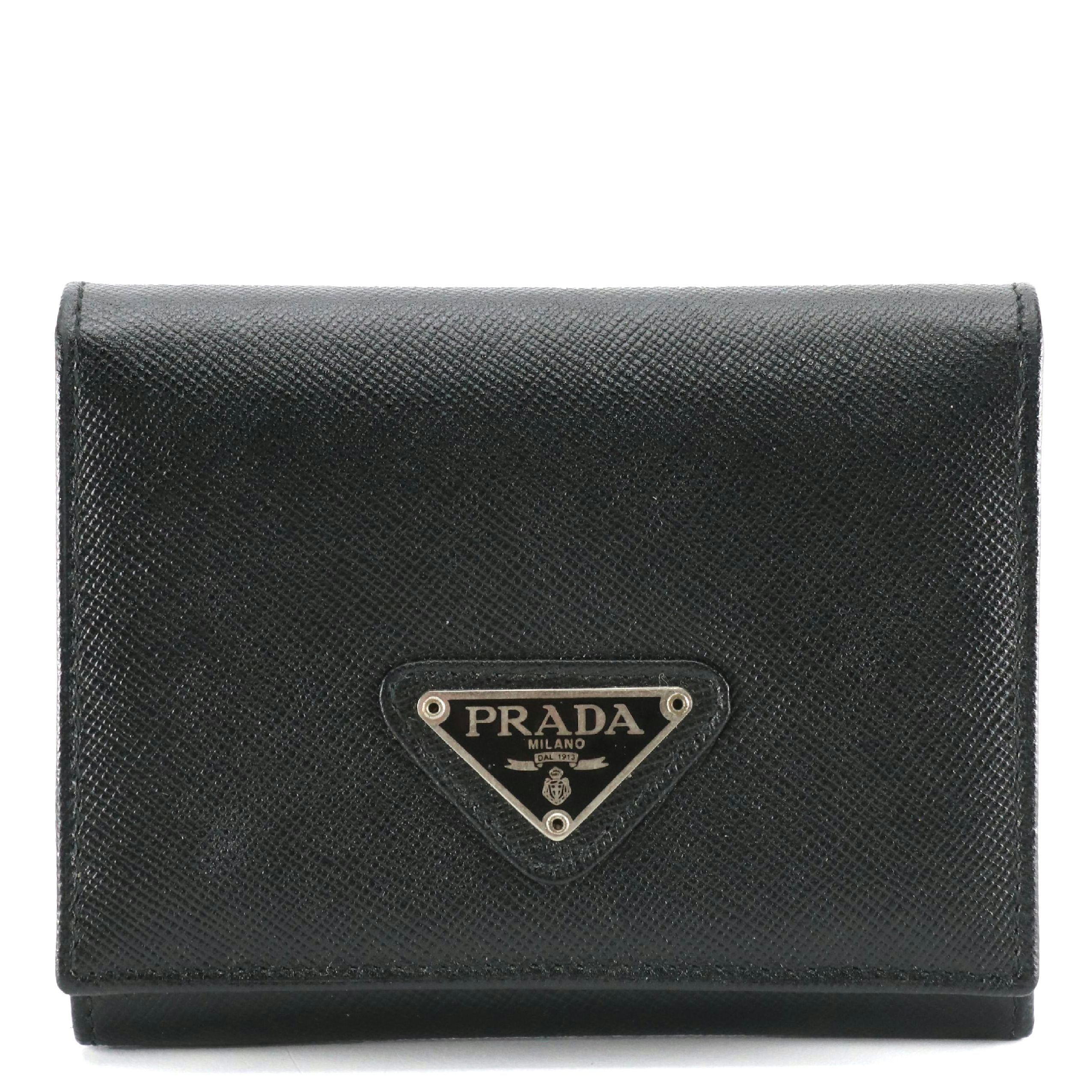 Prada Trifold Compact Wallet M176 in Nero Saffiano Leather with Gift Box
