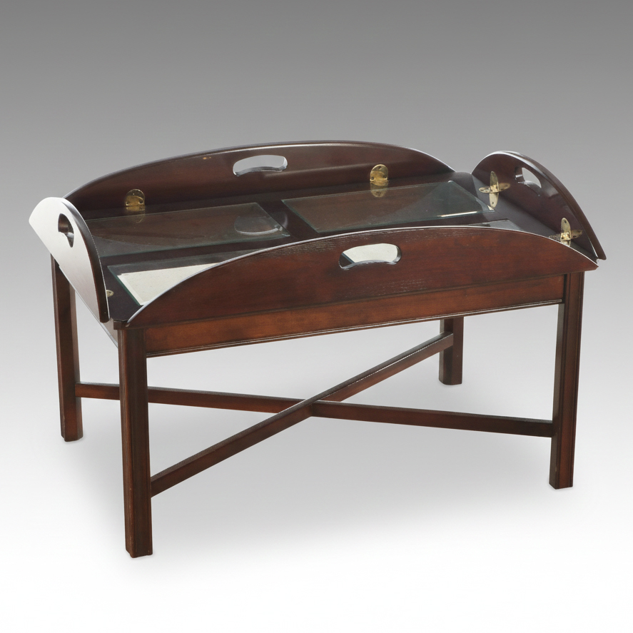 Hammary Chippendale Style Mahogany and Glass Butler's Tray Table