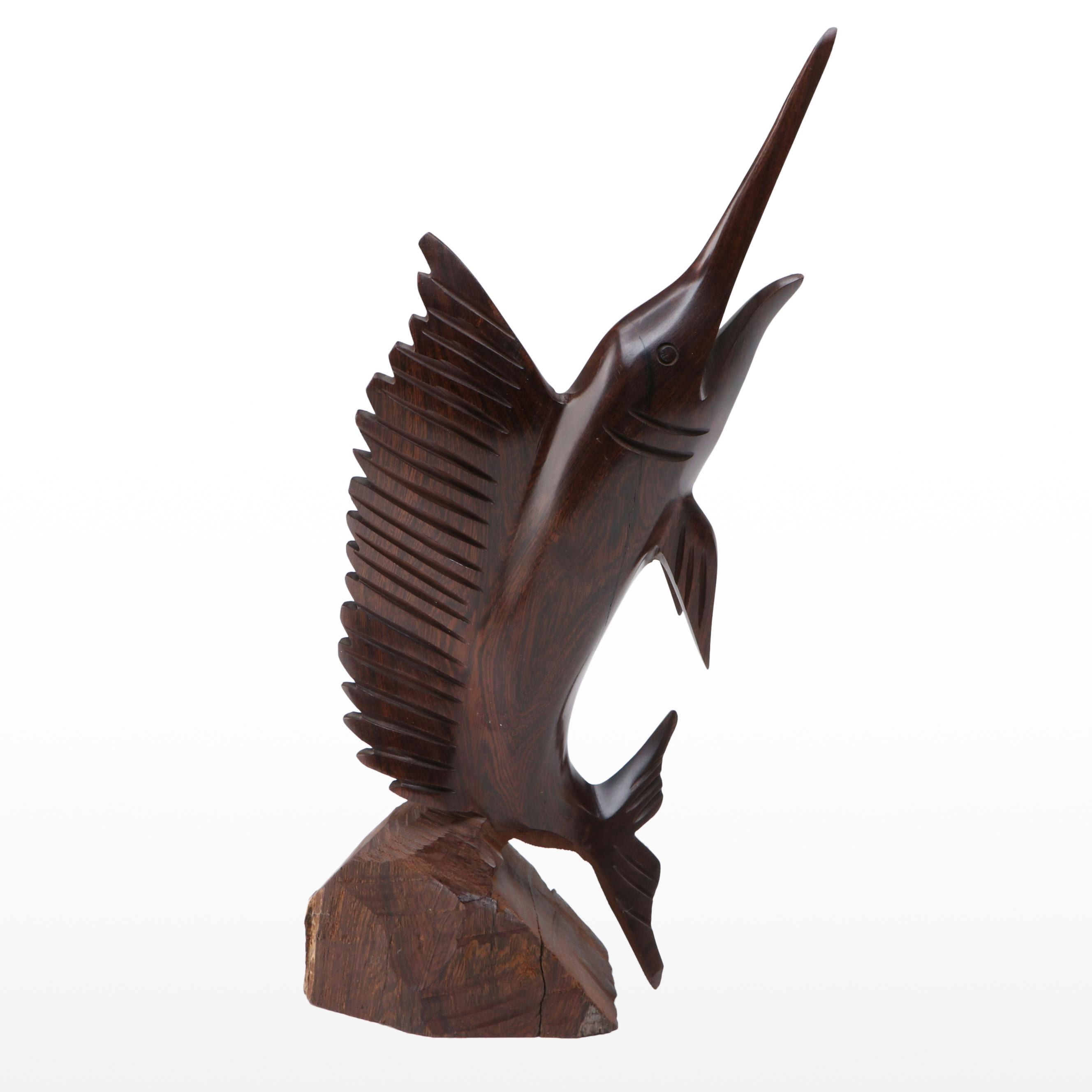 Hand-Carved Rosewood Sailfish Figure