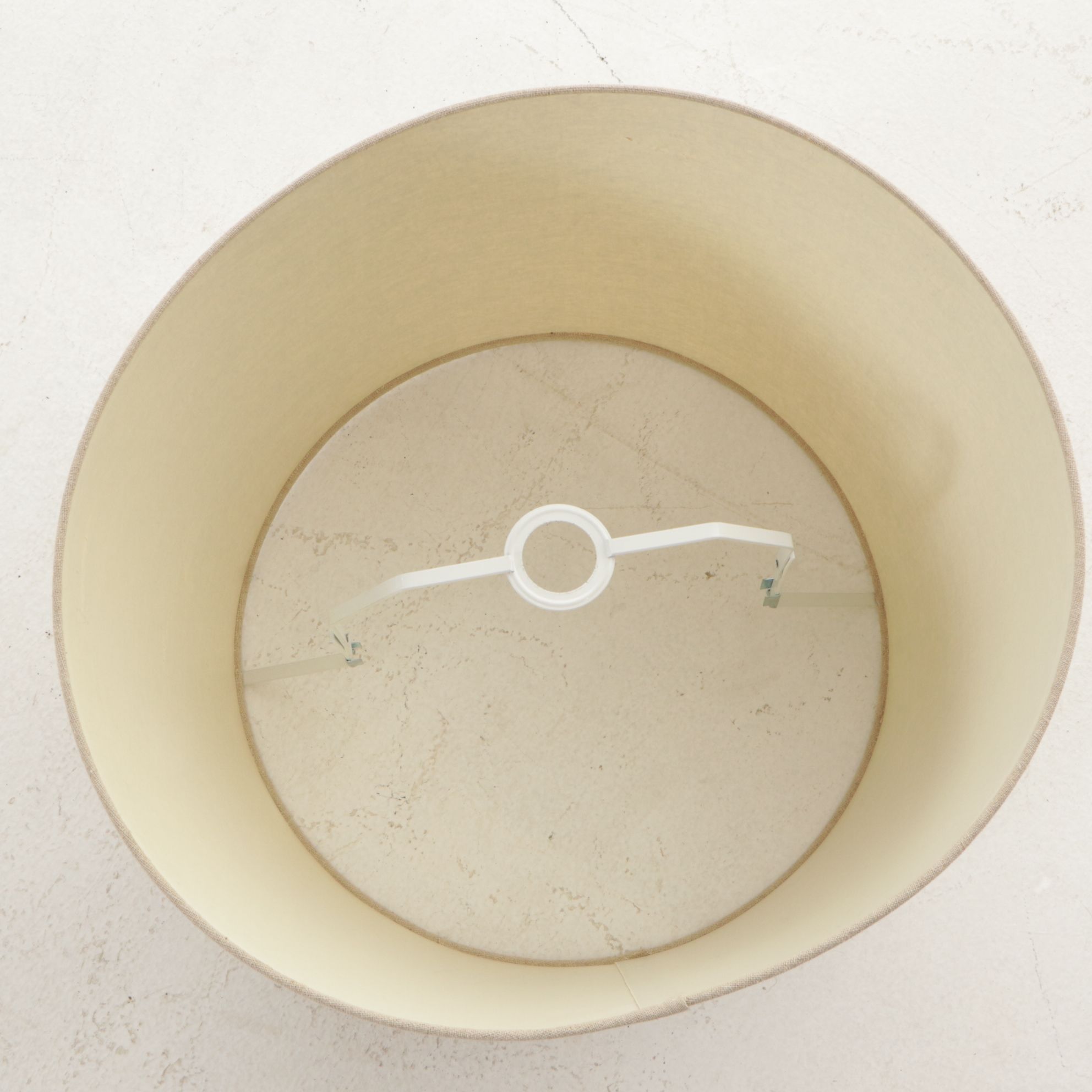 World Market Hair Pin Floor Lamp with Burlap Drum Shade