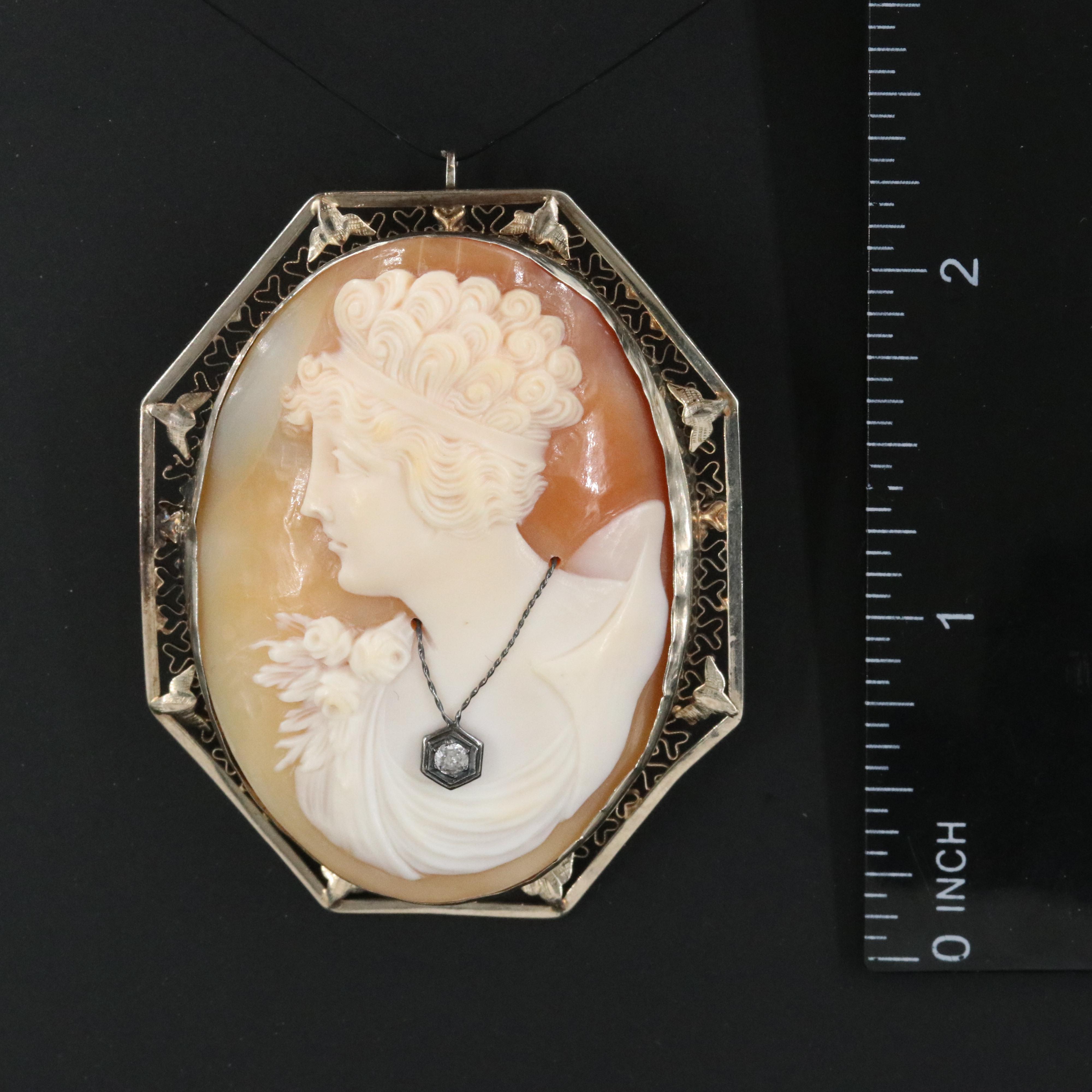 14K Habillé Shell Cameo Converter Pendant/Brooch