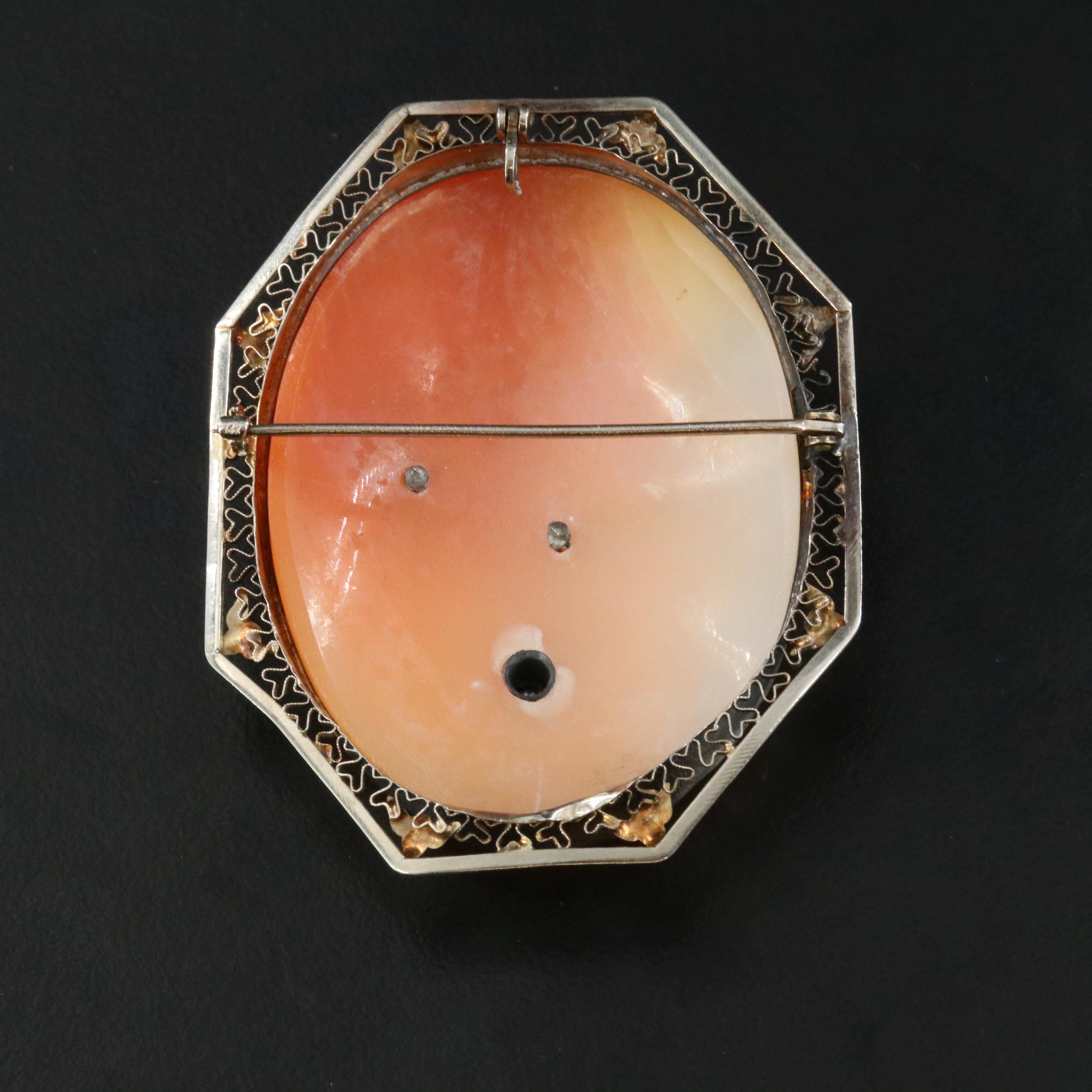 14K Habillé Shell Cameo Converter Pendant/Brooch