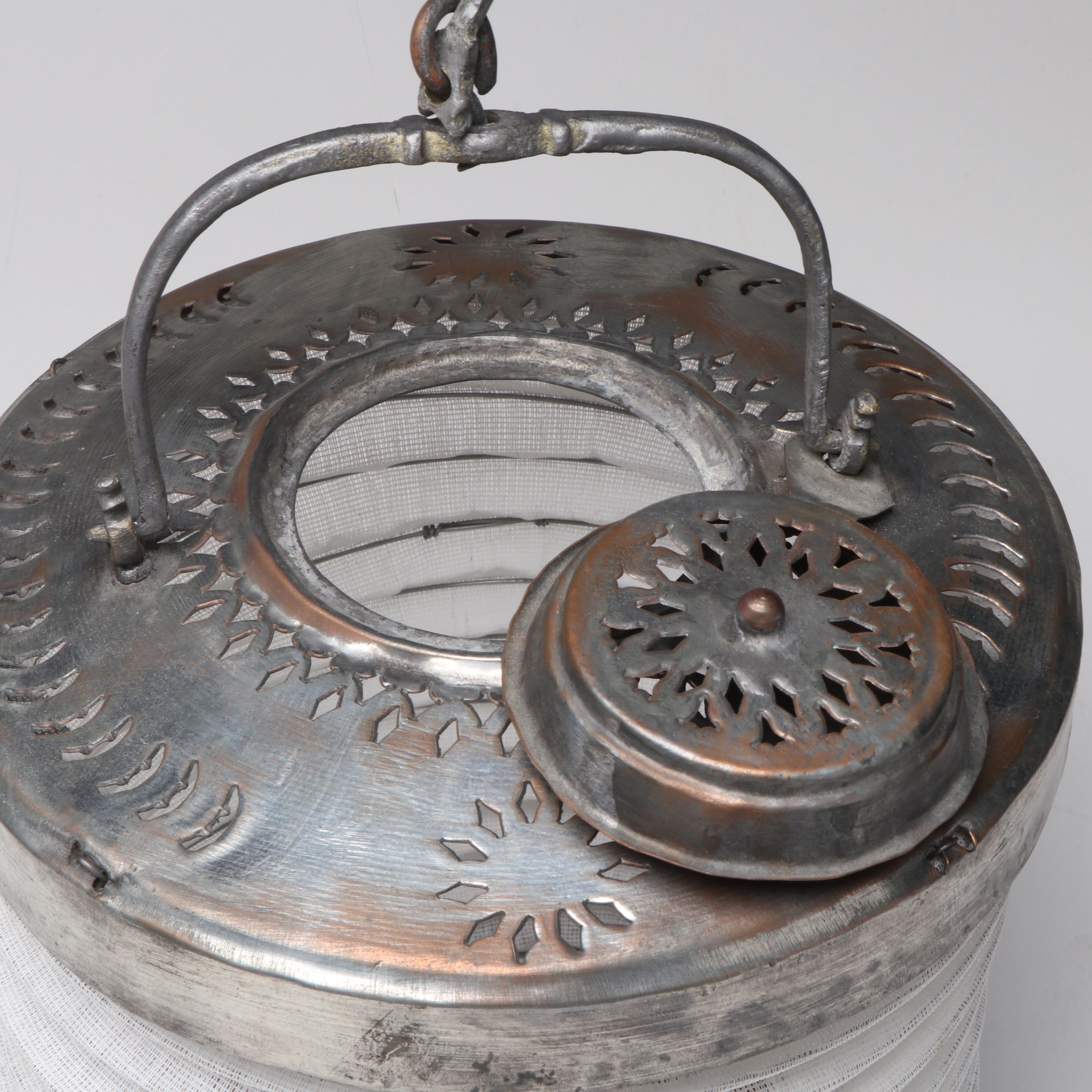 Ichendorf Glass Candle Holders with Copper and Fabric Accordion Lantern