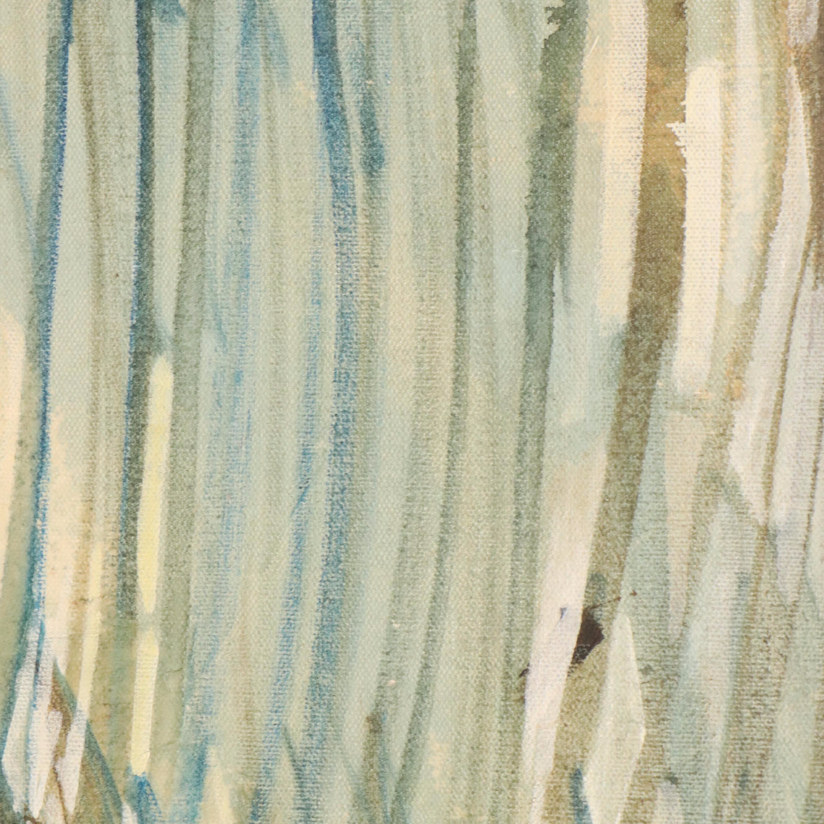 Lela Cooney Abstract Acrylic Painting "Roof Tops of Toledo," Late 20th Century