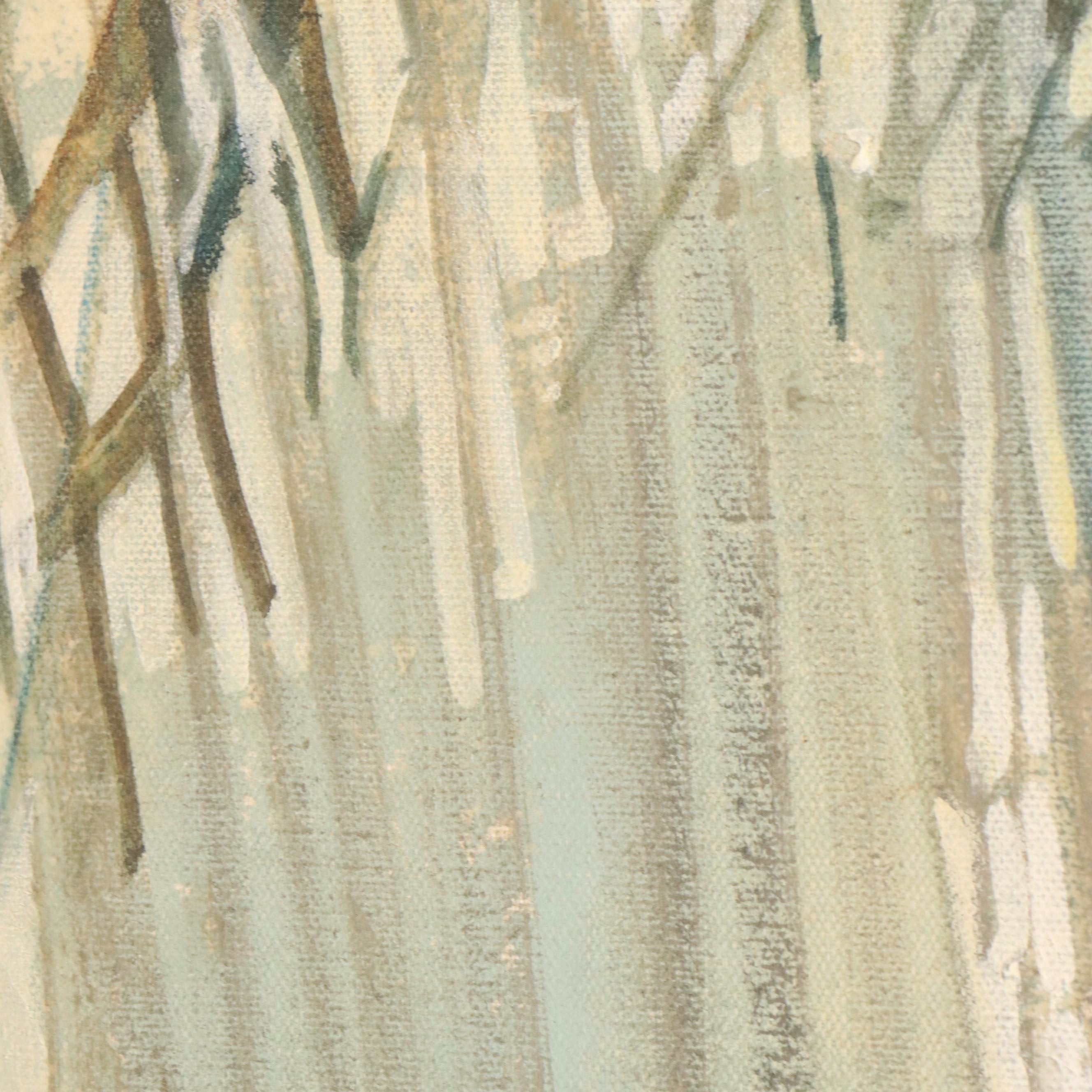 Lela Cooney Abstract Acrylic Painting "Roof Tops of Toledo," Late 20th Century