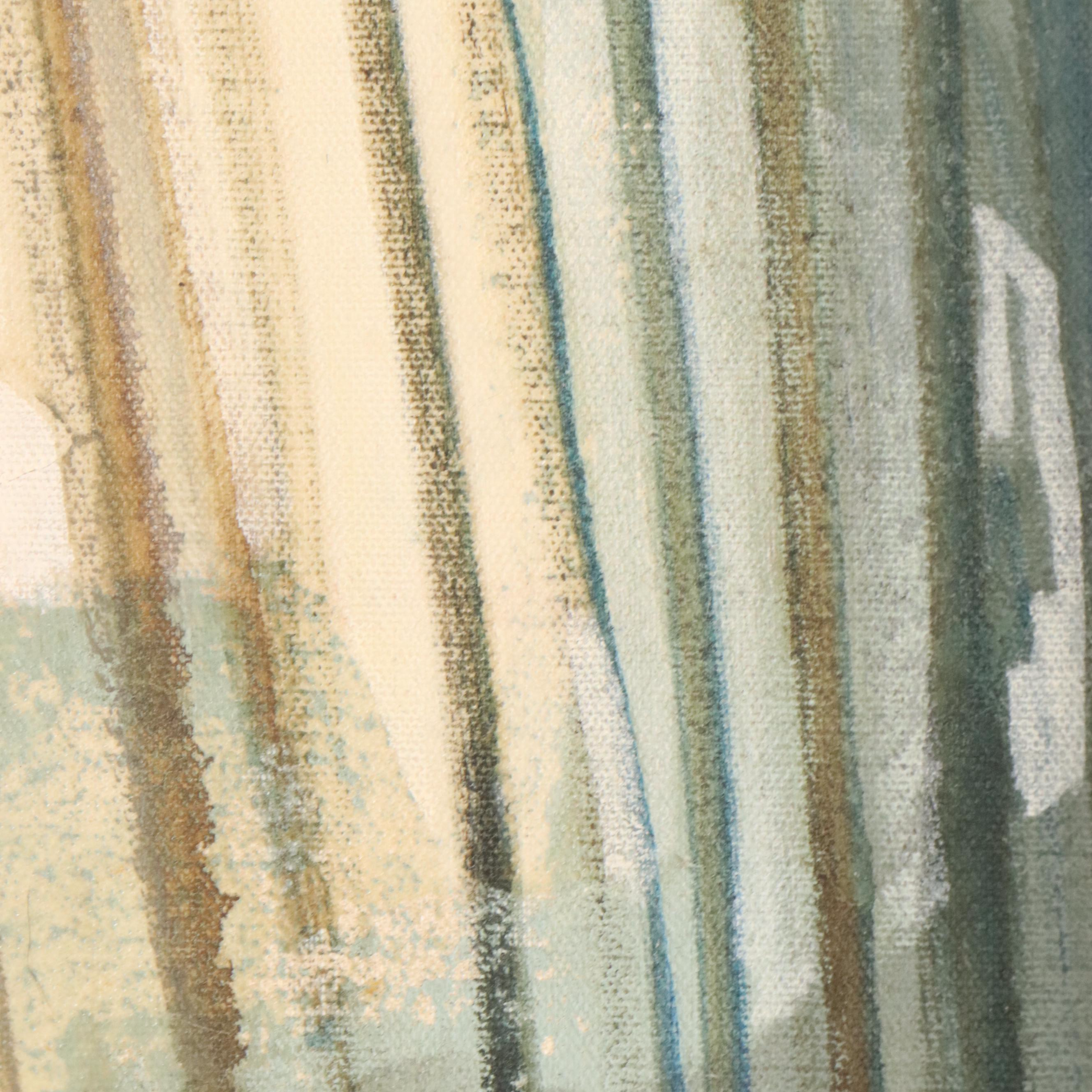 Lela Cooney Abstract Acrylic Painting "Roof Tops of Toledo," Late 20th Century