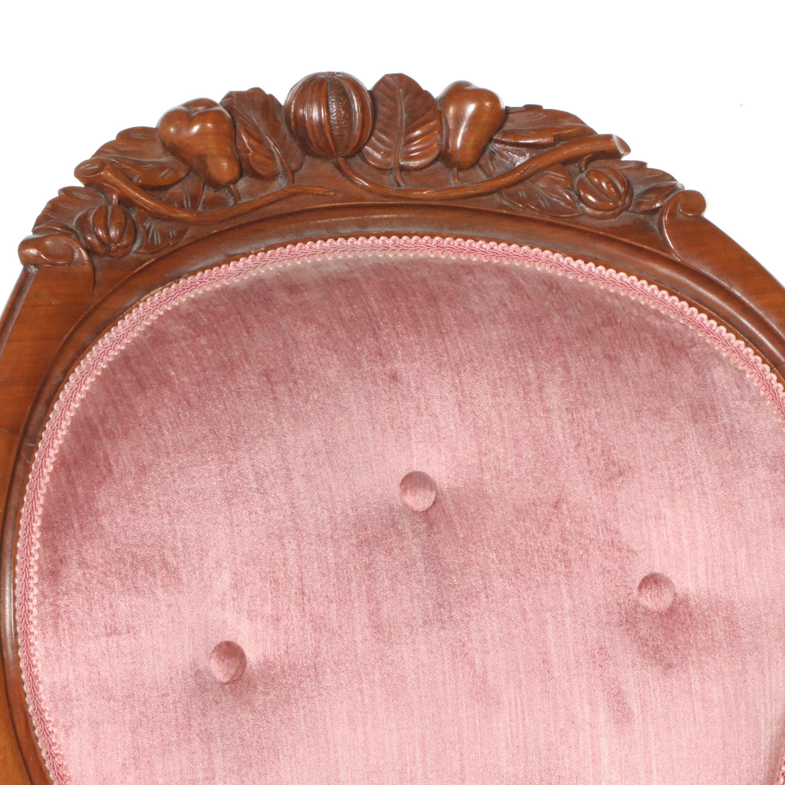 American Rococo Revival Style Carved Wood and Upholstered Armchair