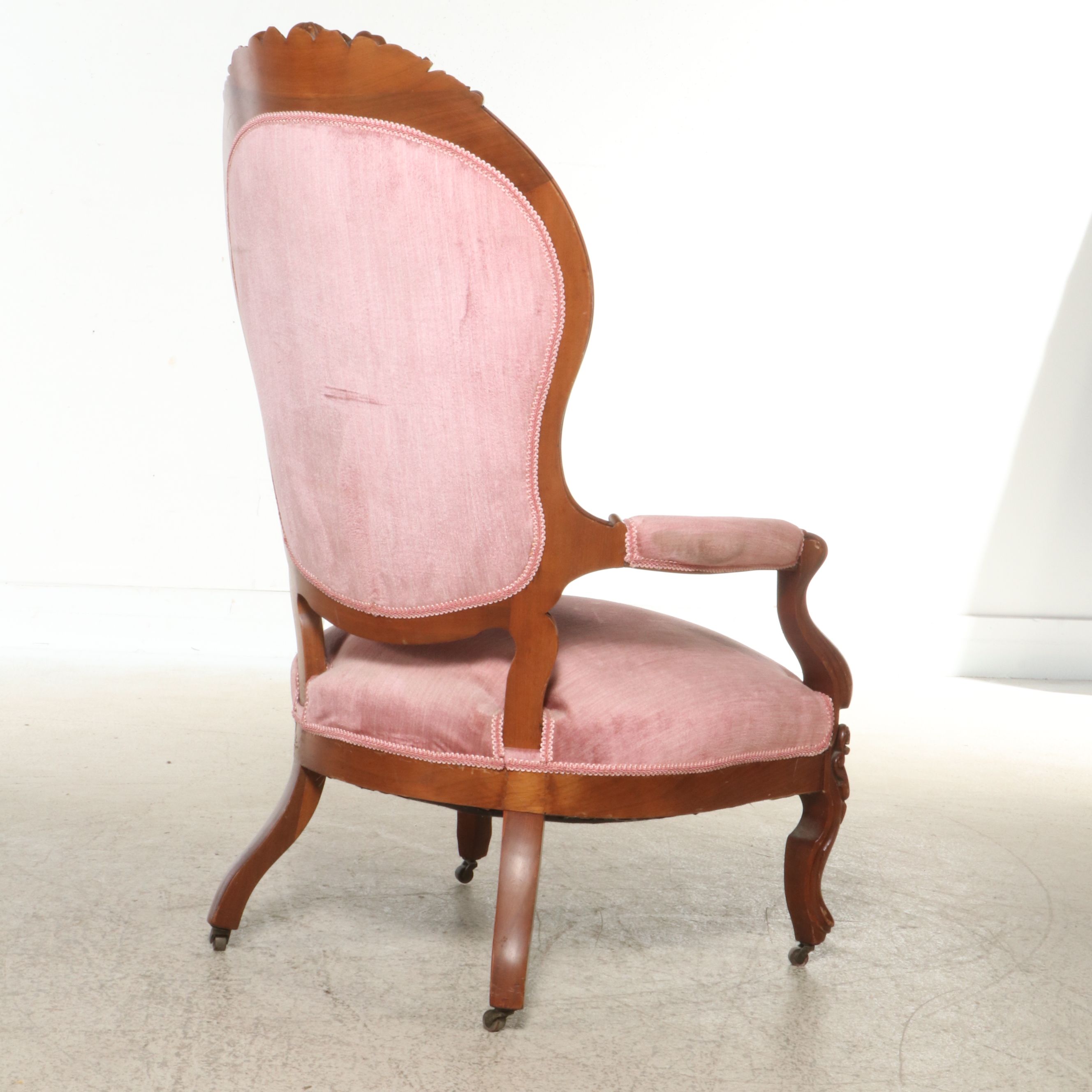 American Rococo Revival Style Carved Wood and Upholstered Armchair