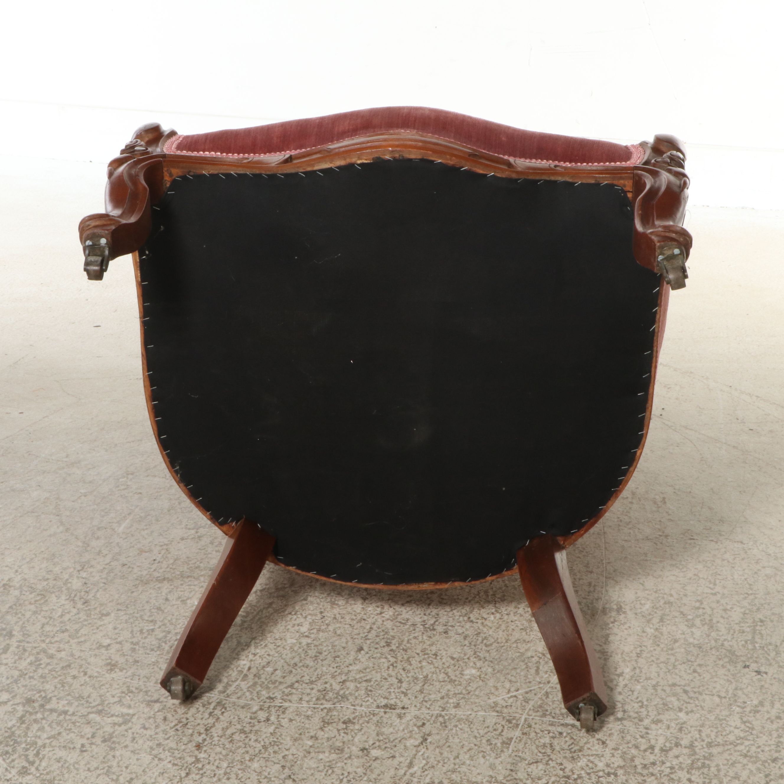 American Rococo Revival Style Carved Wood and Upholstered Armchair