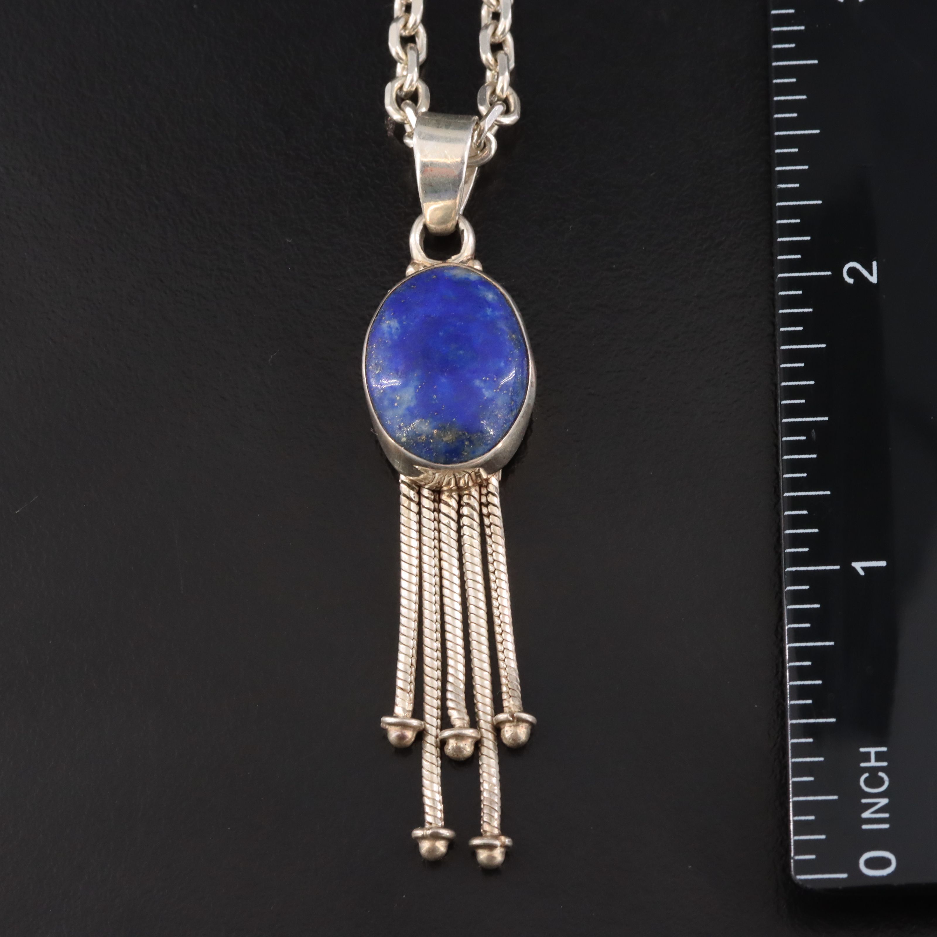 Sterling Lapis Lazuli Pendant Necklace with Earrings