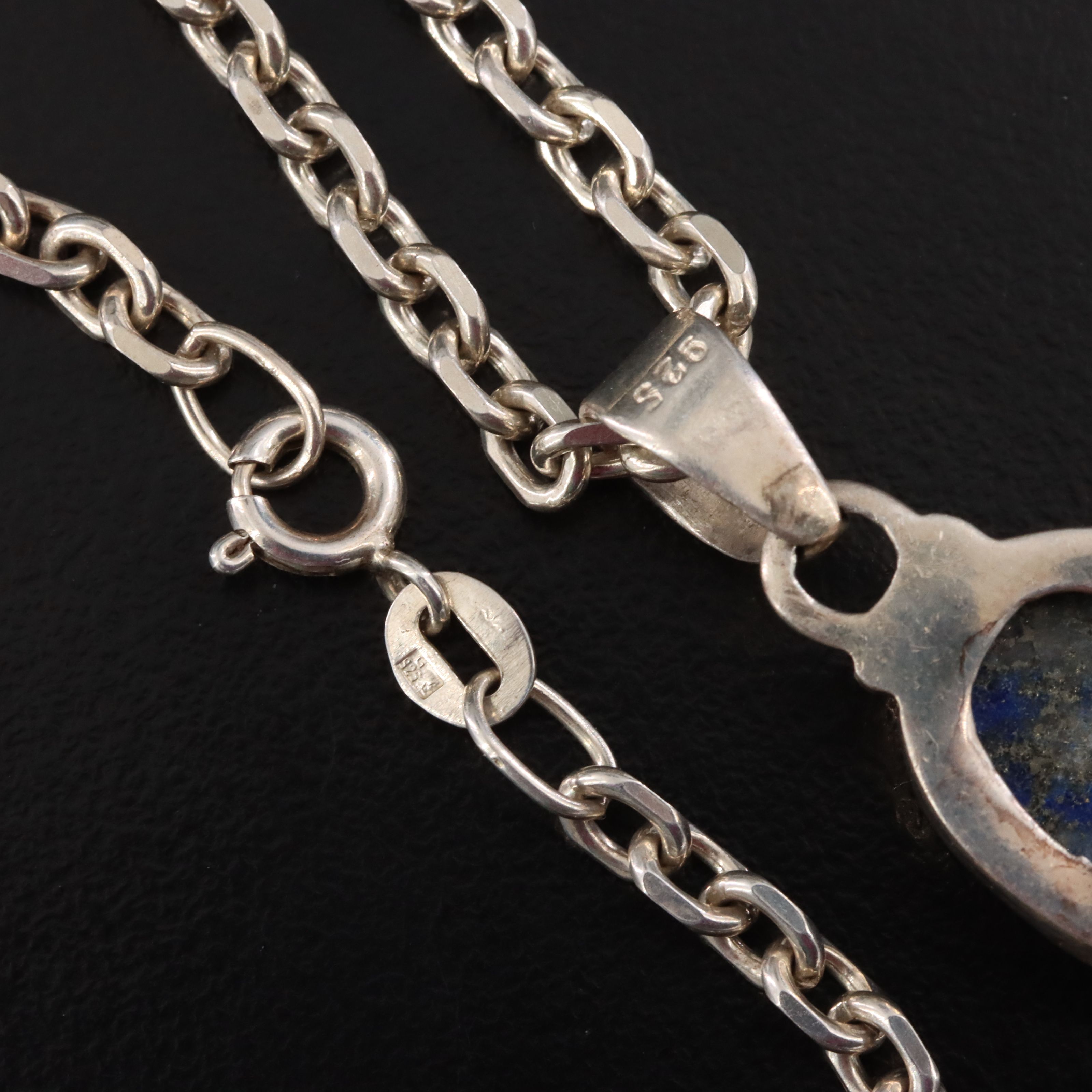 Sterling Lapis Lazuli Pendant Necklace with Earrings