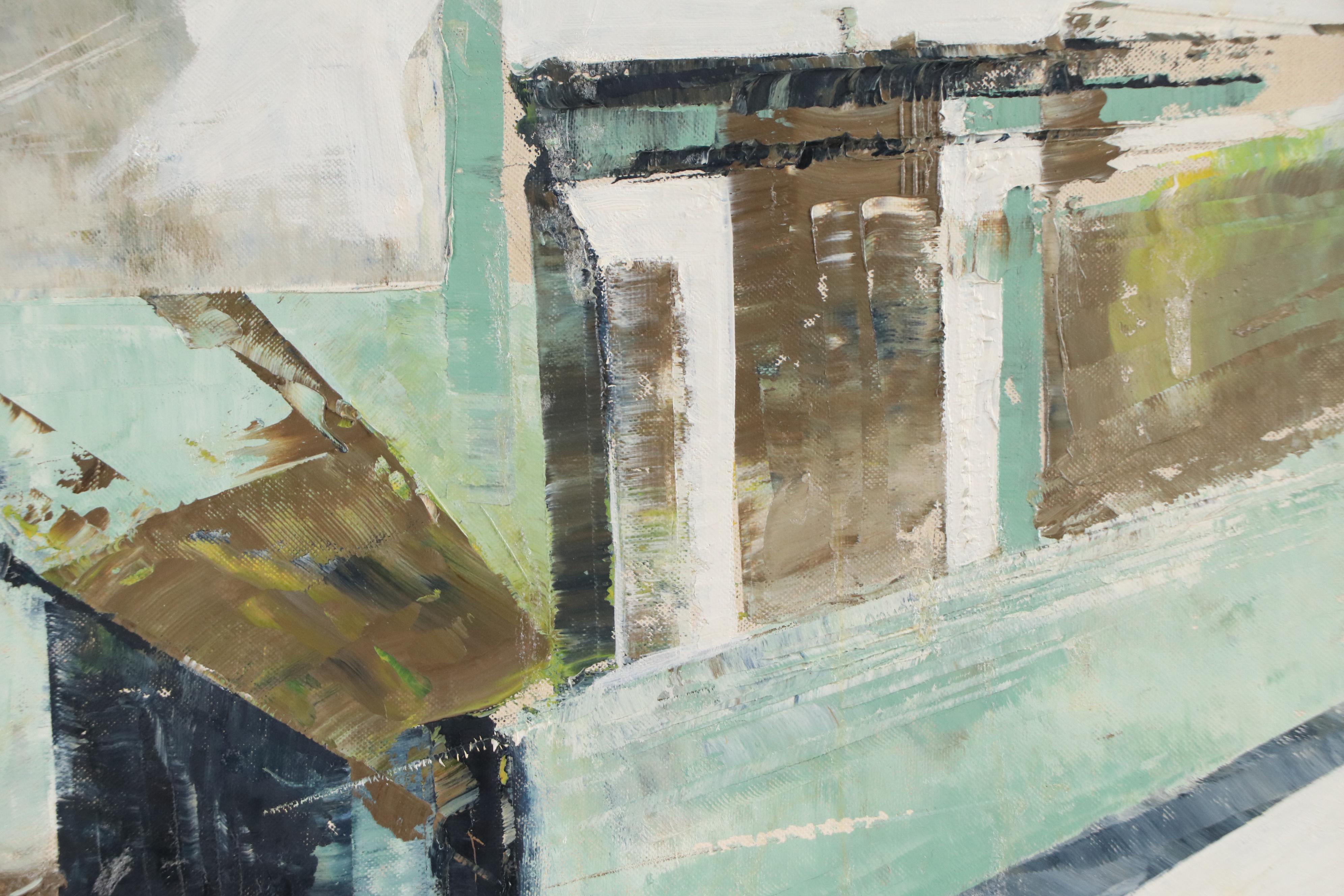 Lela Cooney Abstract Acrylic Painting "A View of Covington," Late 20th Century