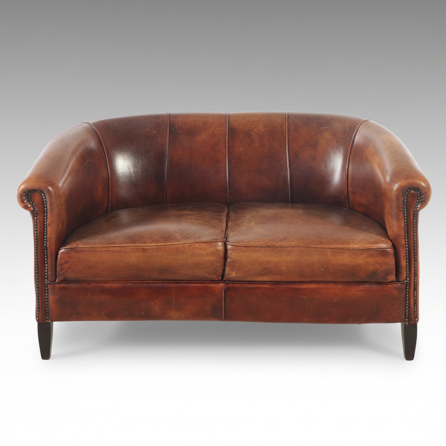 DNG Trading Dutch Art Deco Style Leather Upholstered Loveseat