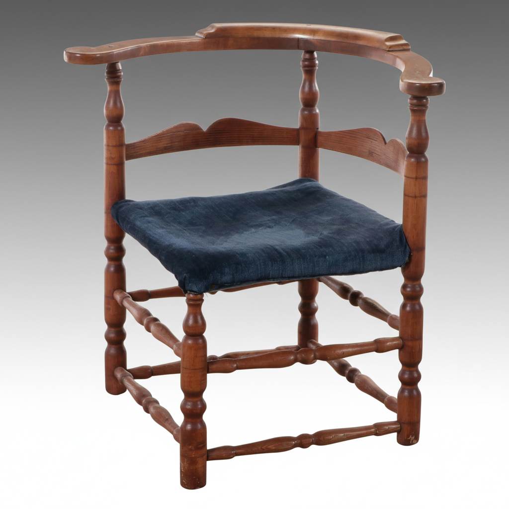 American Colonial Style Upholstered Wood Corner Chair, Late 19th/ Early 20th C.