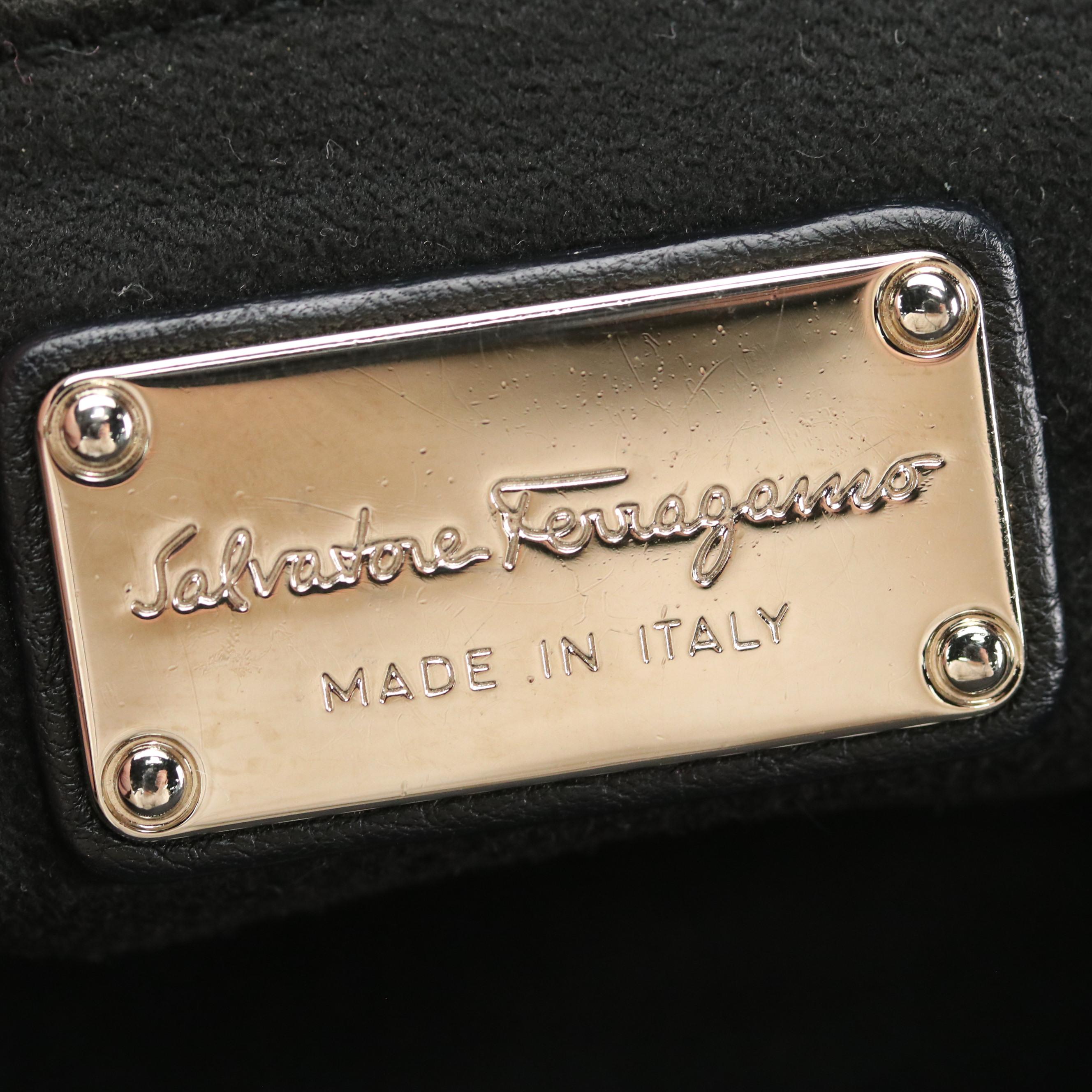 Salvatore Ferragamo Calfskin Grain Leather Shoulder Bag with Gancini Hardware