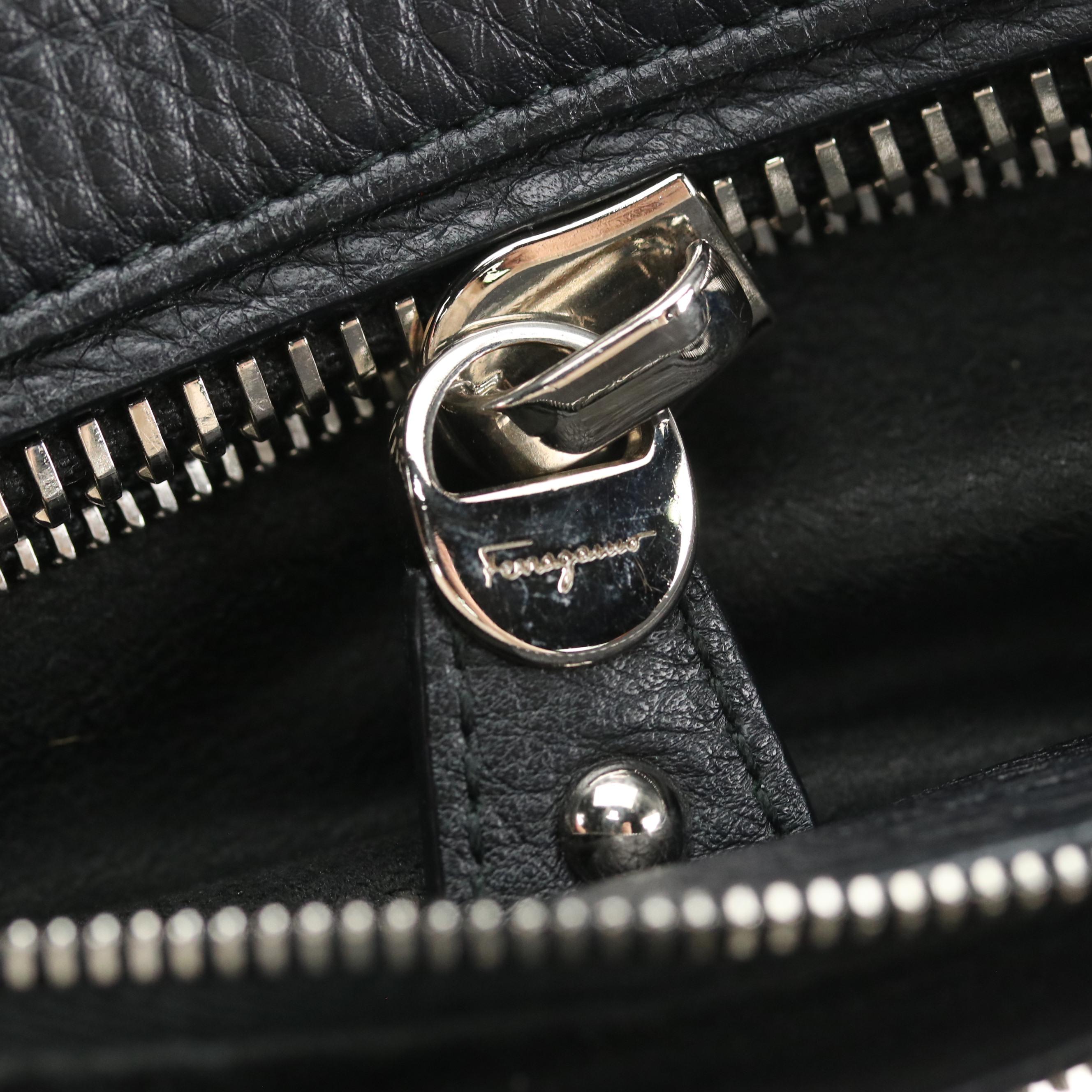 Salvatore Ferragamo Calfskin Grain Leather Shoulder Bag with Gancini Hardware