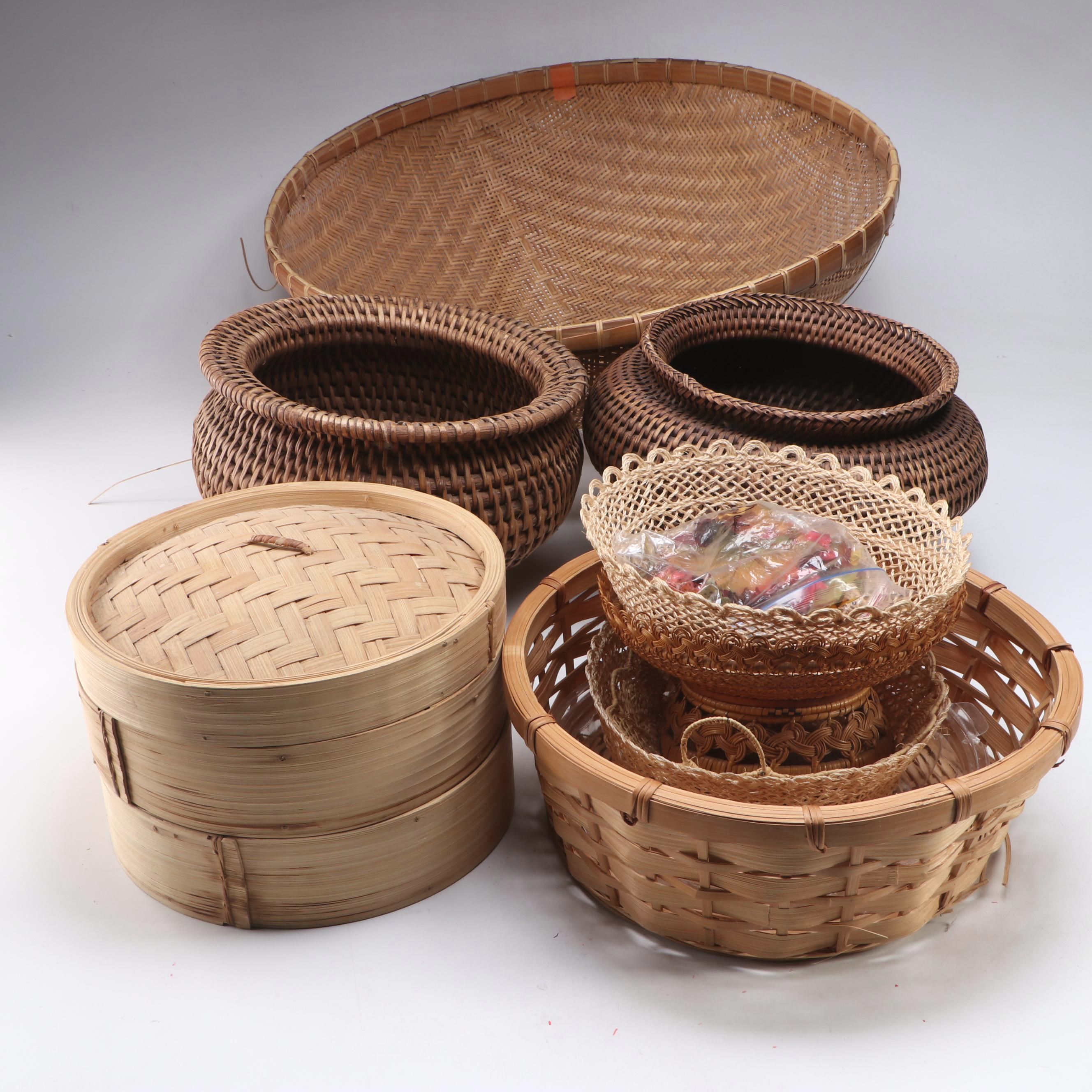 Bamboo Steamer with Woven Bamboo Baskets and Other Décor