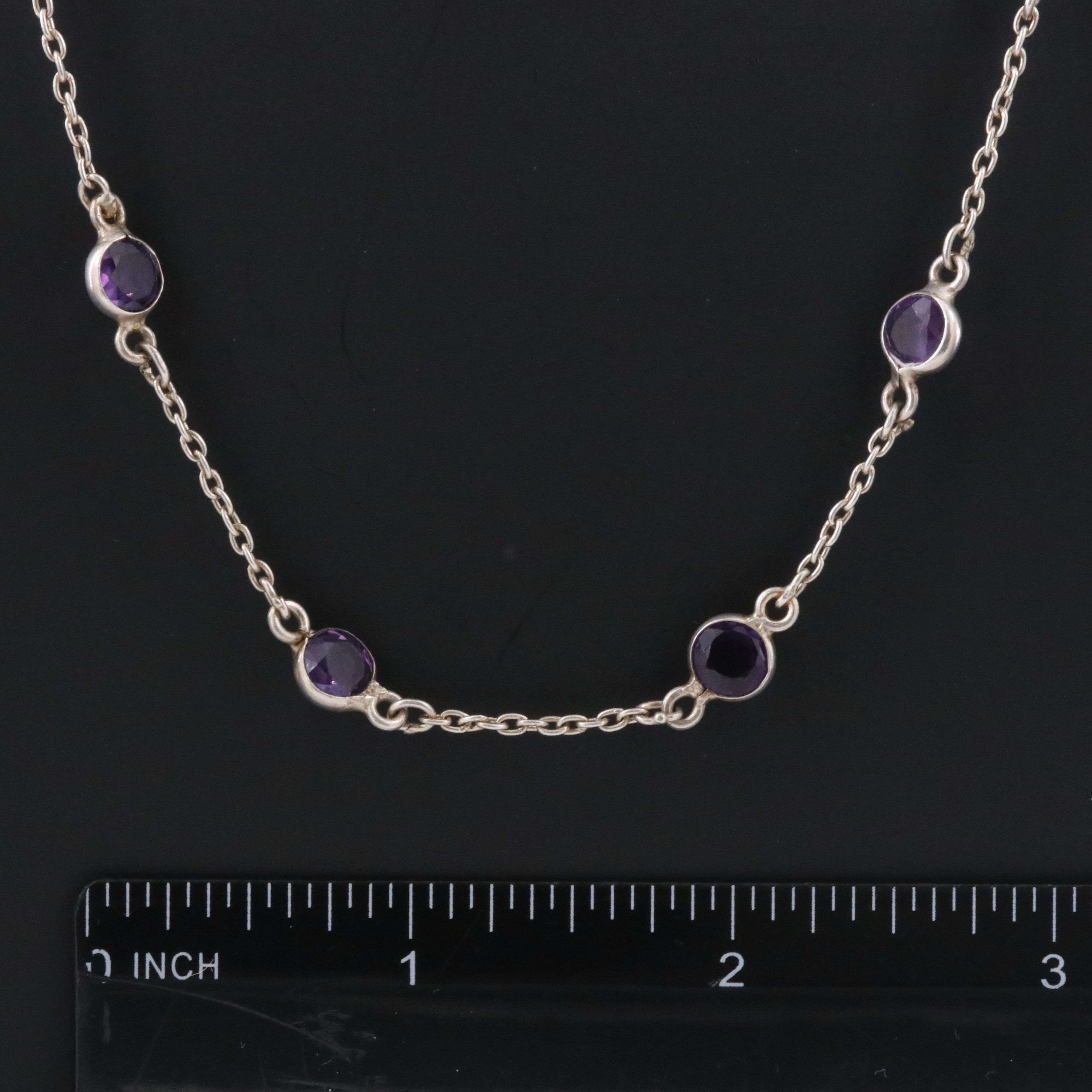 Sterling Amethyst Station Necklace