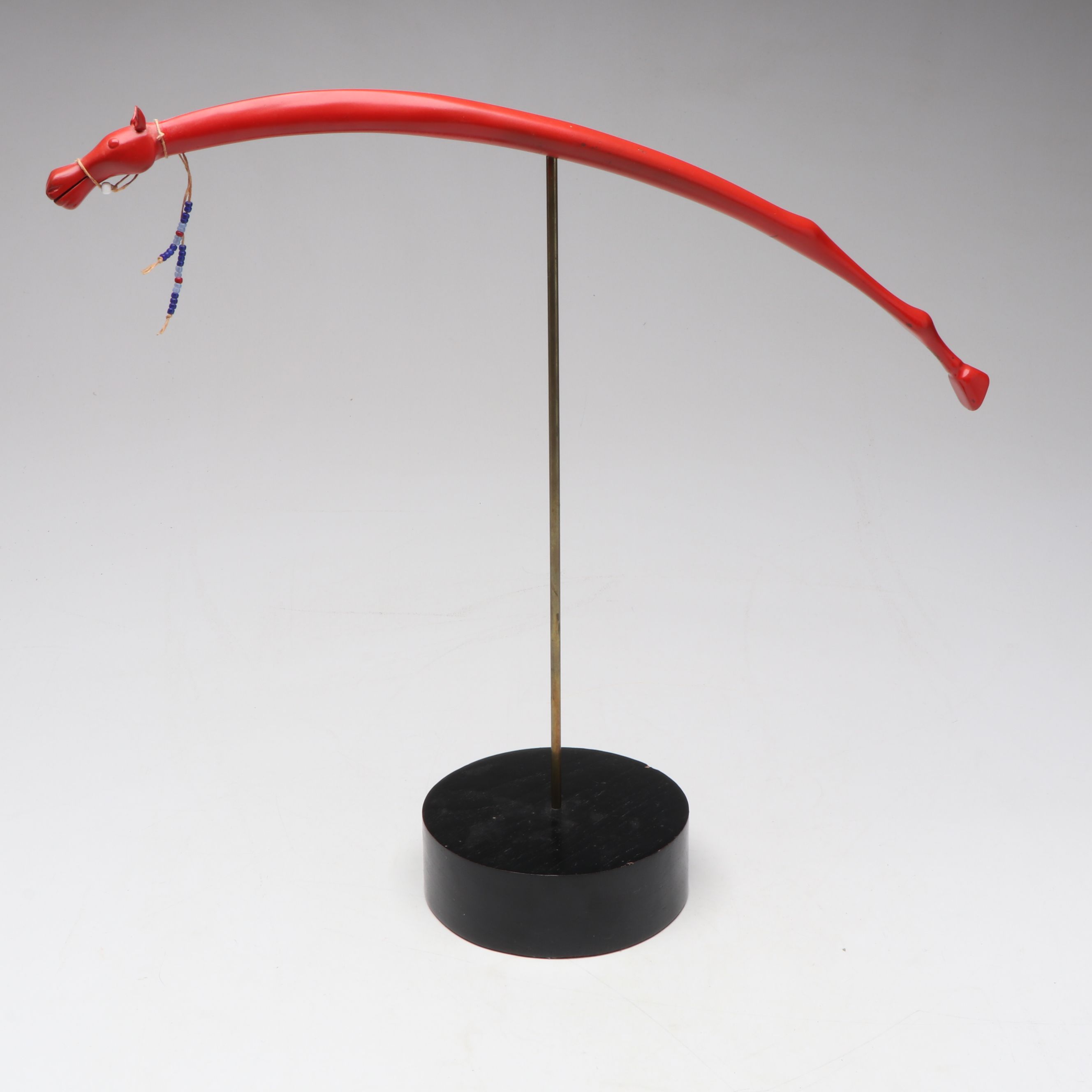 Interfusion Art Abstract Painted Metal Stick Horse Figure on Wood Base