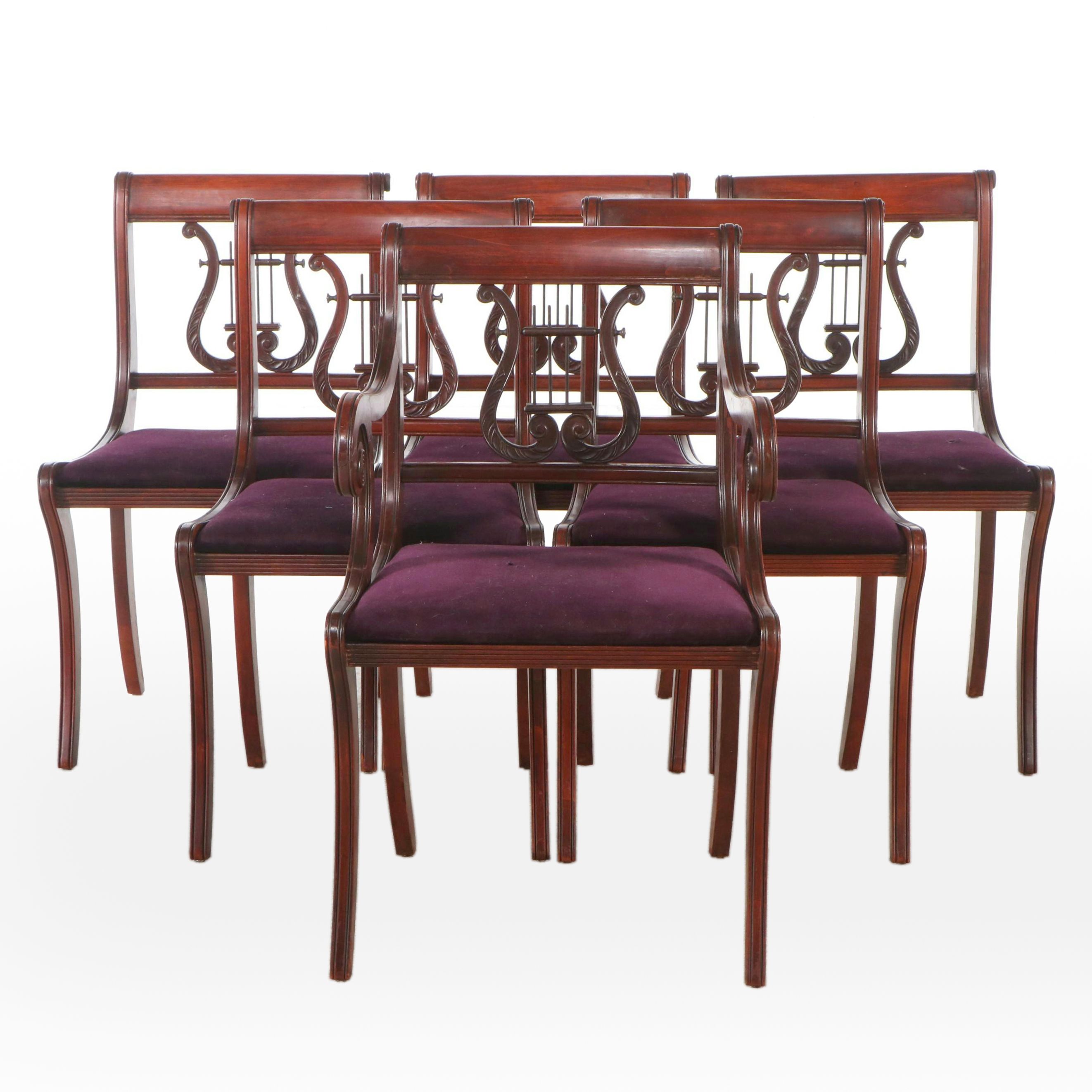 Set of Six Drexel Duncan Phyfe Style Mahogany Lyre-Back Dining Chairs