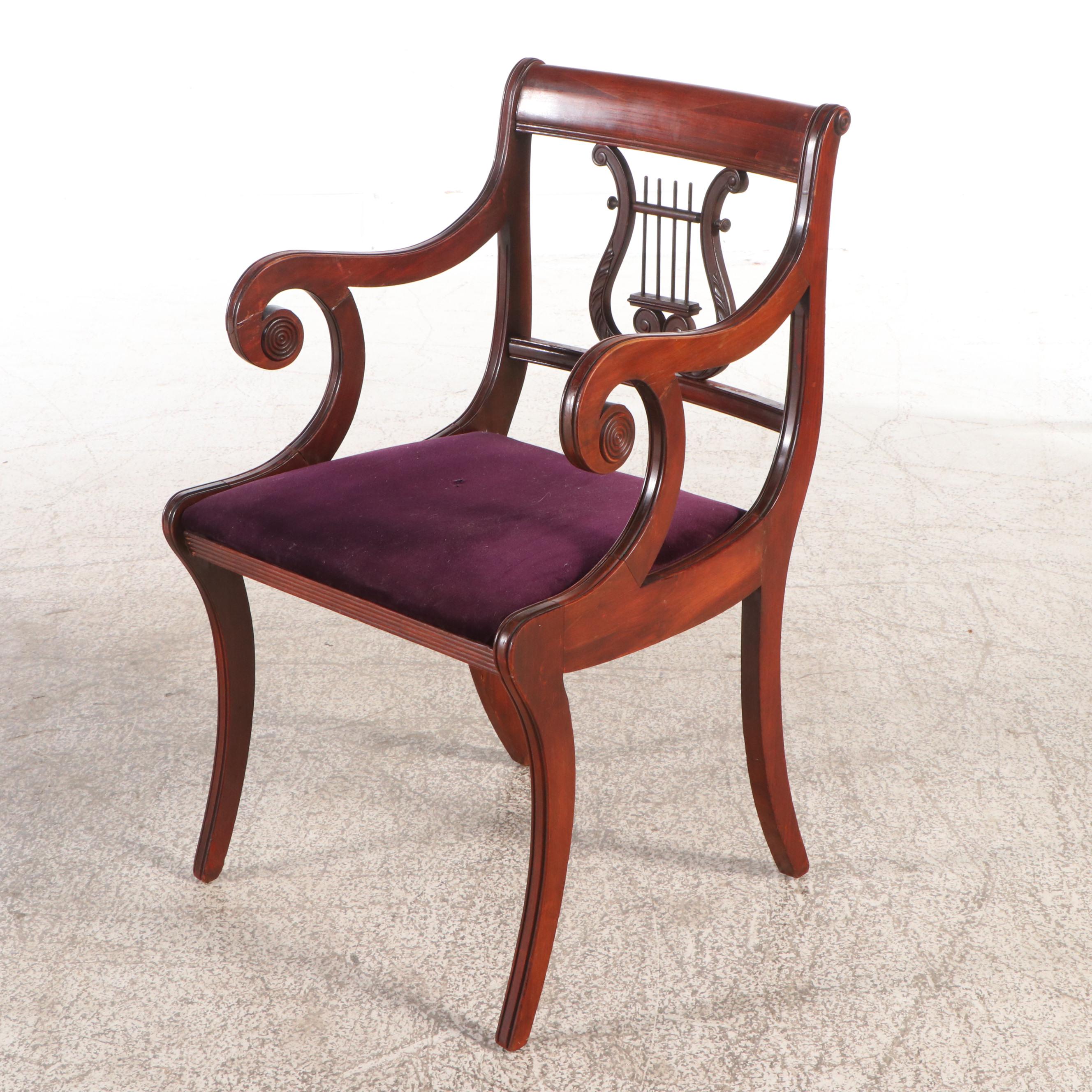 Set of Six Drexel Duncan Phyfe Style Mahogany Lyre-Back Dining Chairs