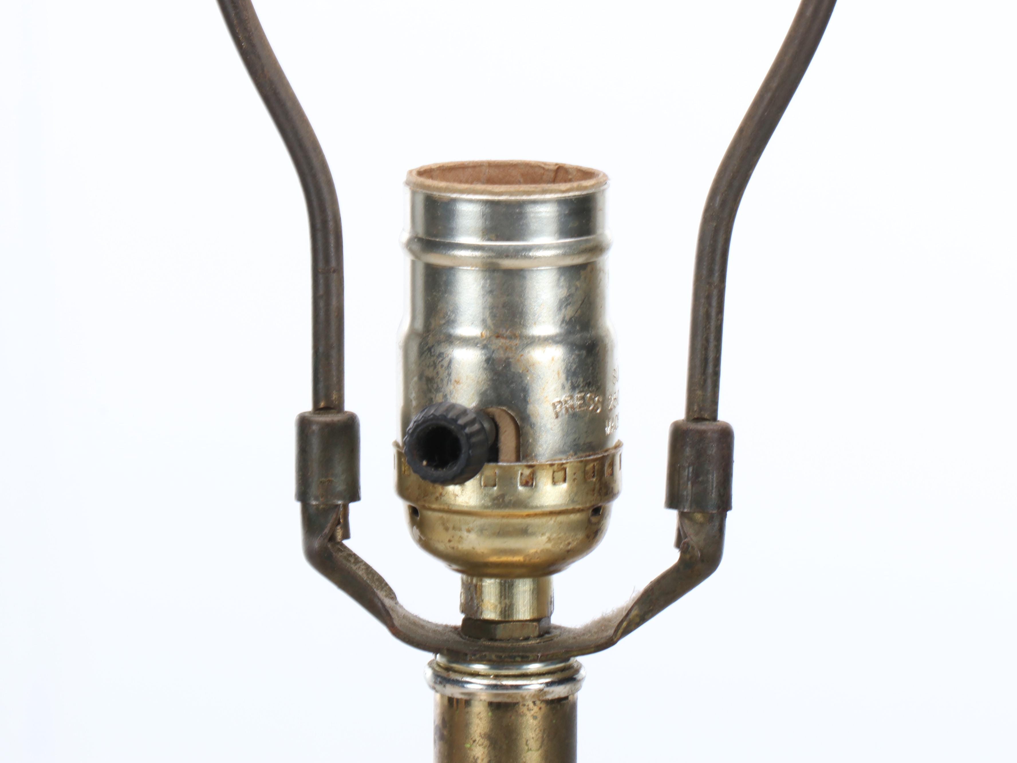 Etched Brass Elephant Table Lamp with Pleated Shade