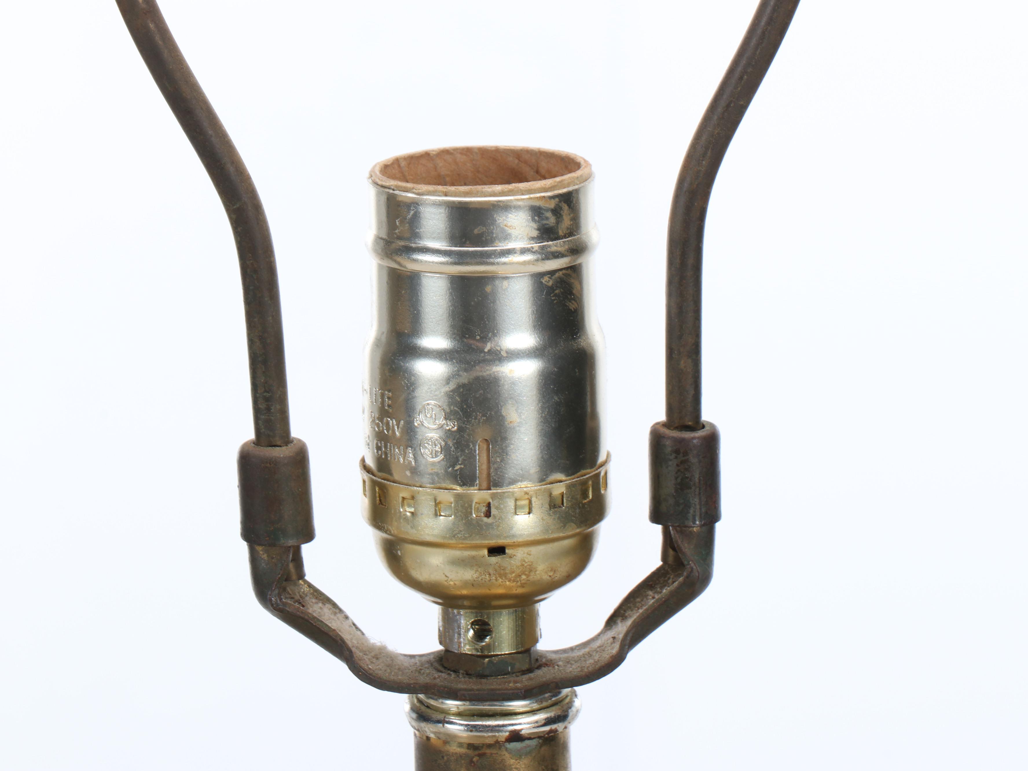 Etched Brass Elephant Table Lamp with Pleated Shade